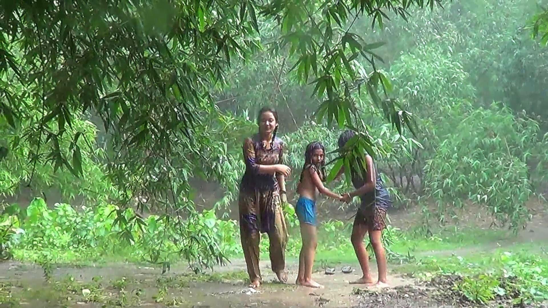 Villege girl bath rain Bangladesh [1920x1080]. Free Beautiful