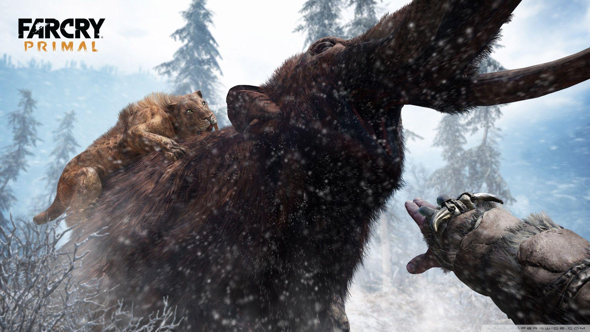 Far Cry Primal Tiger vs Mammoth HD desktop wallpaper, Widescreen