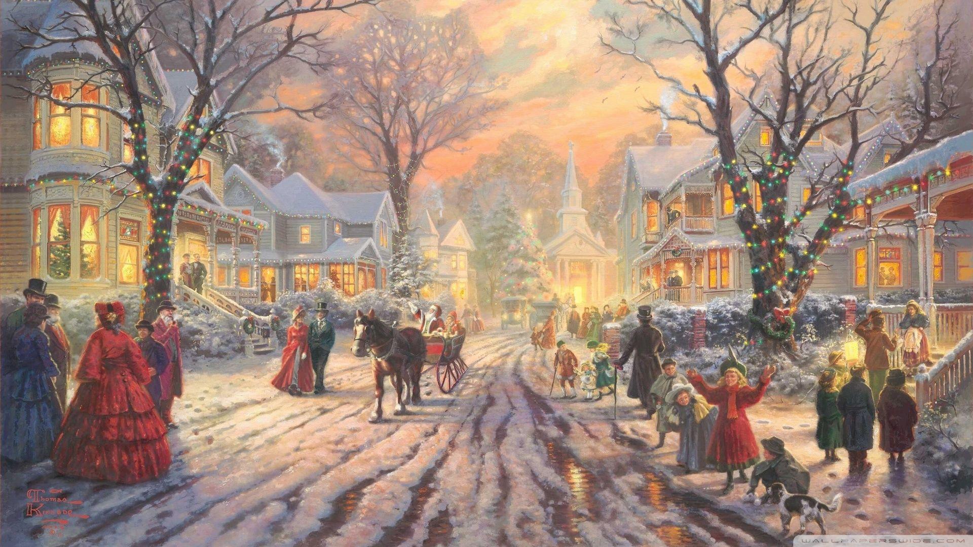 Victorian Christmas Carol by Thomas Kinkade ❤ 4K HD Desktop