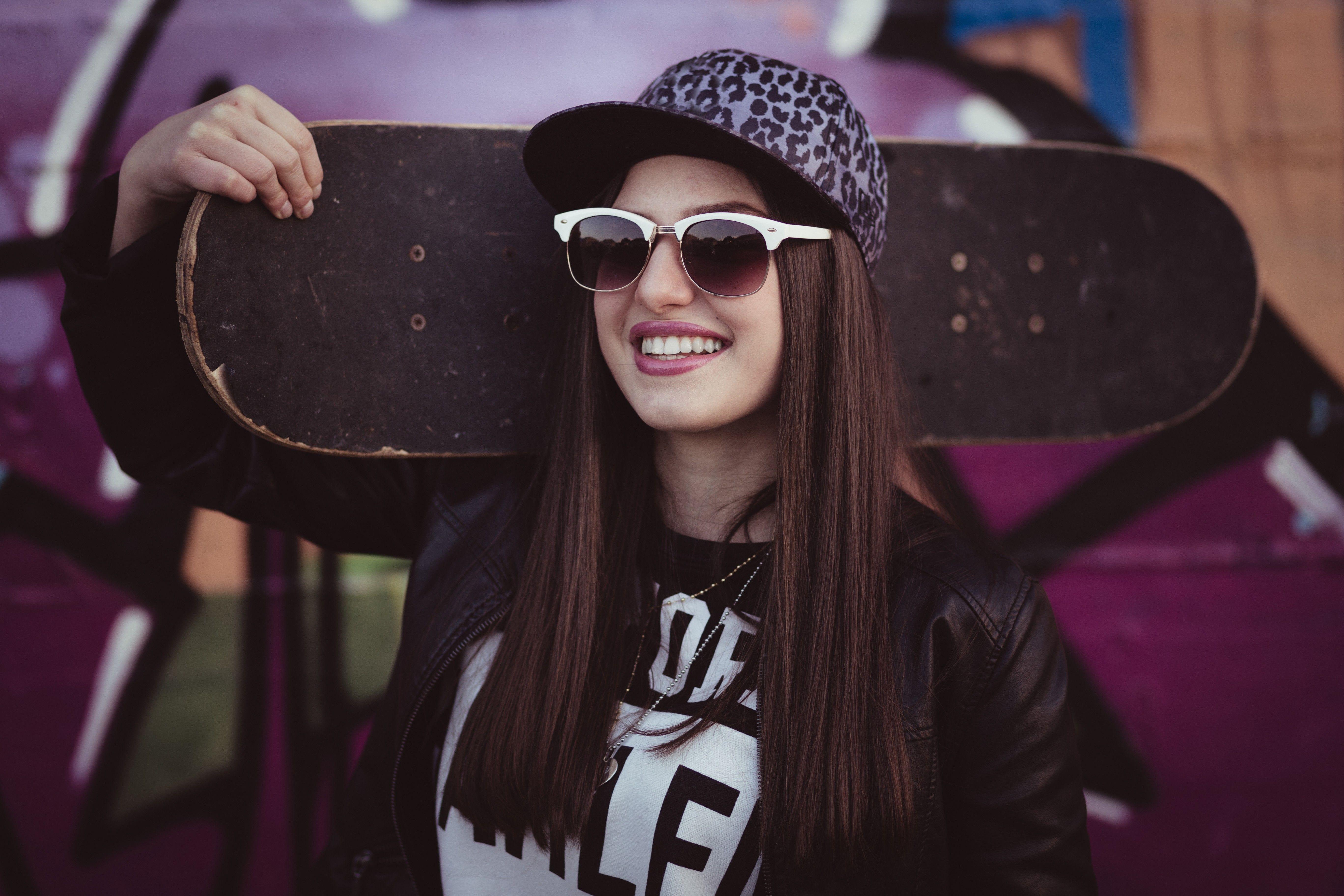 Skateboard Girl. Girls HD 4k Wallpaper