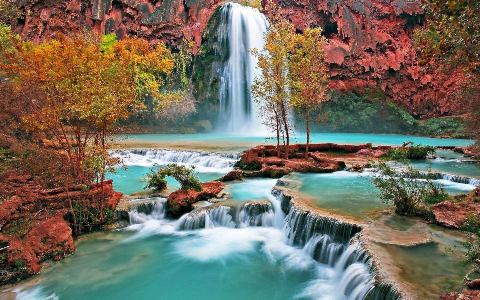 Waterfall in Autumn Wallpaper and Background Imagex1050