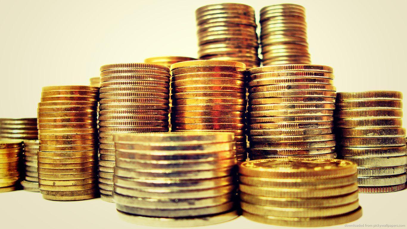 Download 1366x768 Stacks Of Coins Wallpaper