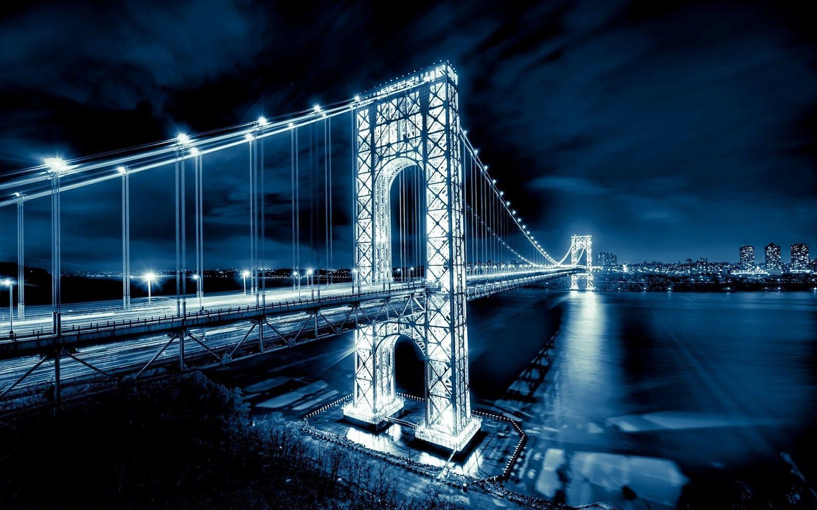 George Washington Bridge Wonderful Night View Over Hudson River