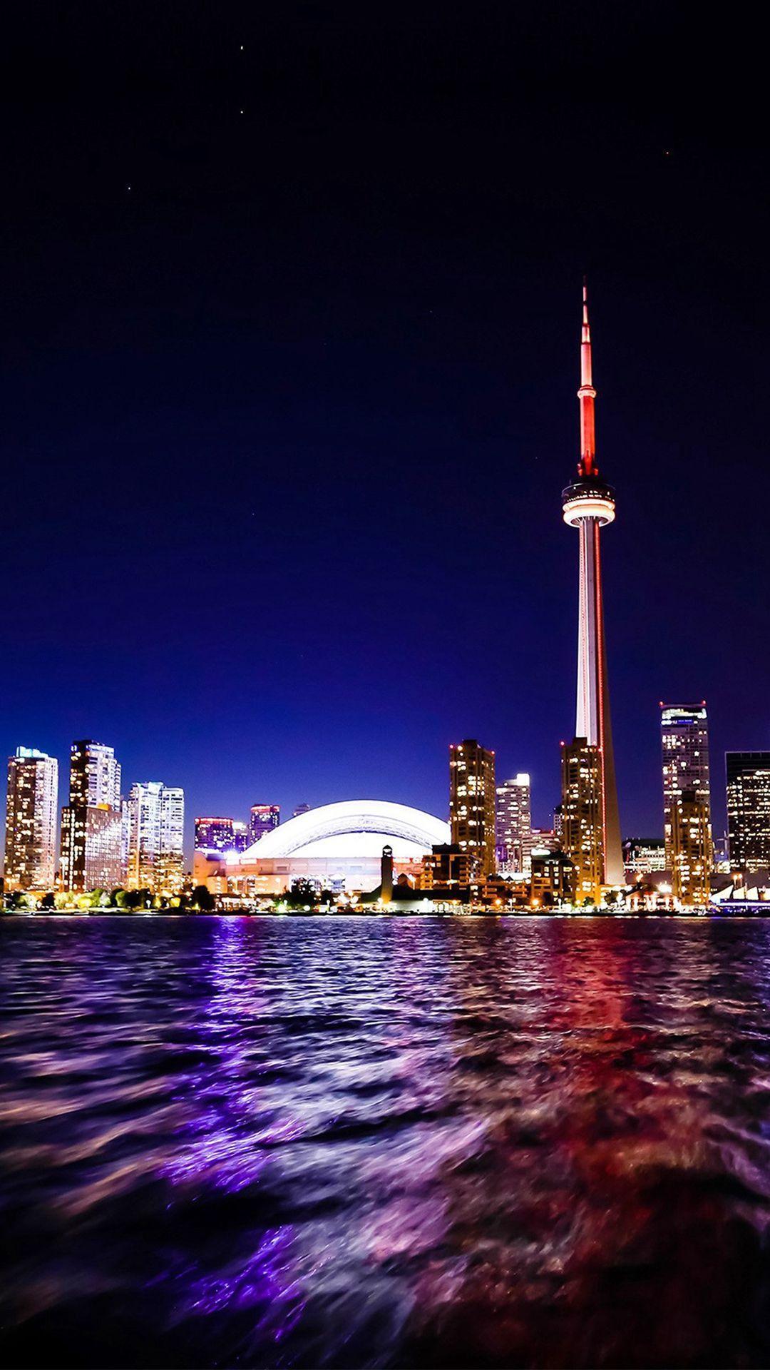 Toronto Lake Canada City Night View #iPhone #wallpaper. iPhone