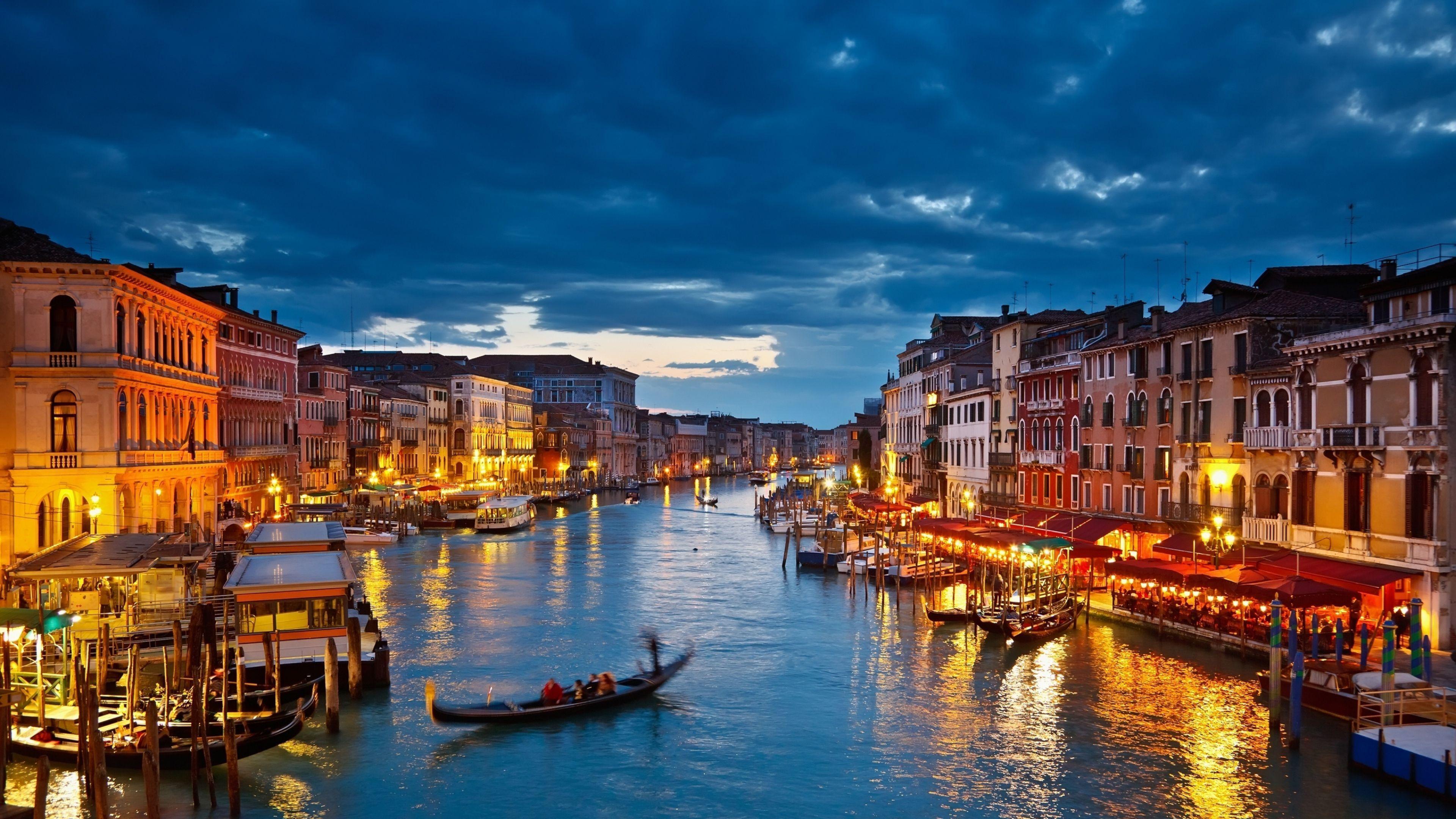 HD Background Venice Italy Night View Gondola Rides River