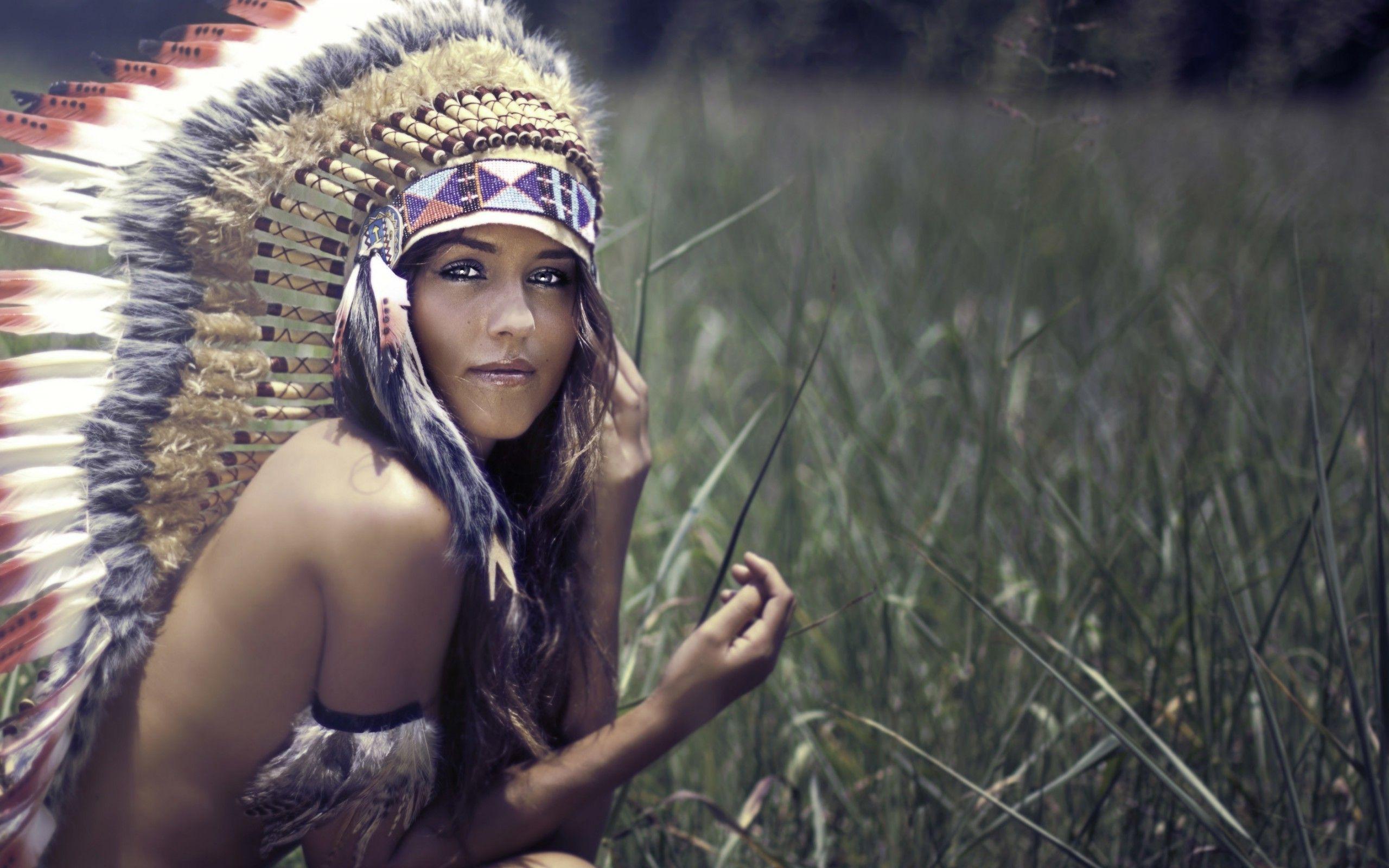 Native Americans, Brunette, Headdress, Women, Strategic Covering