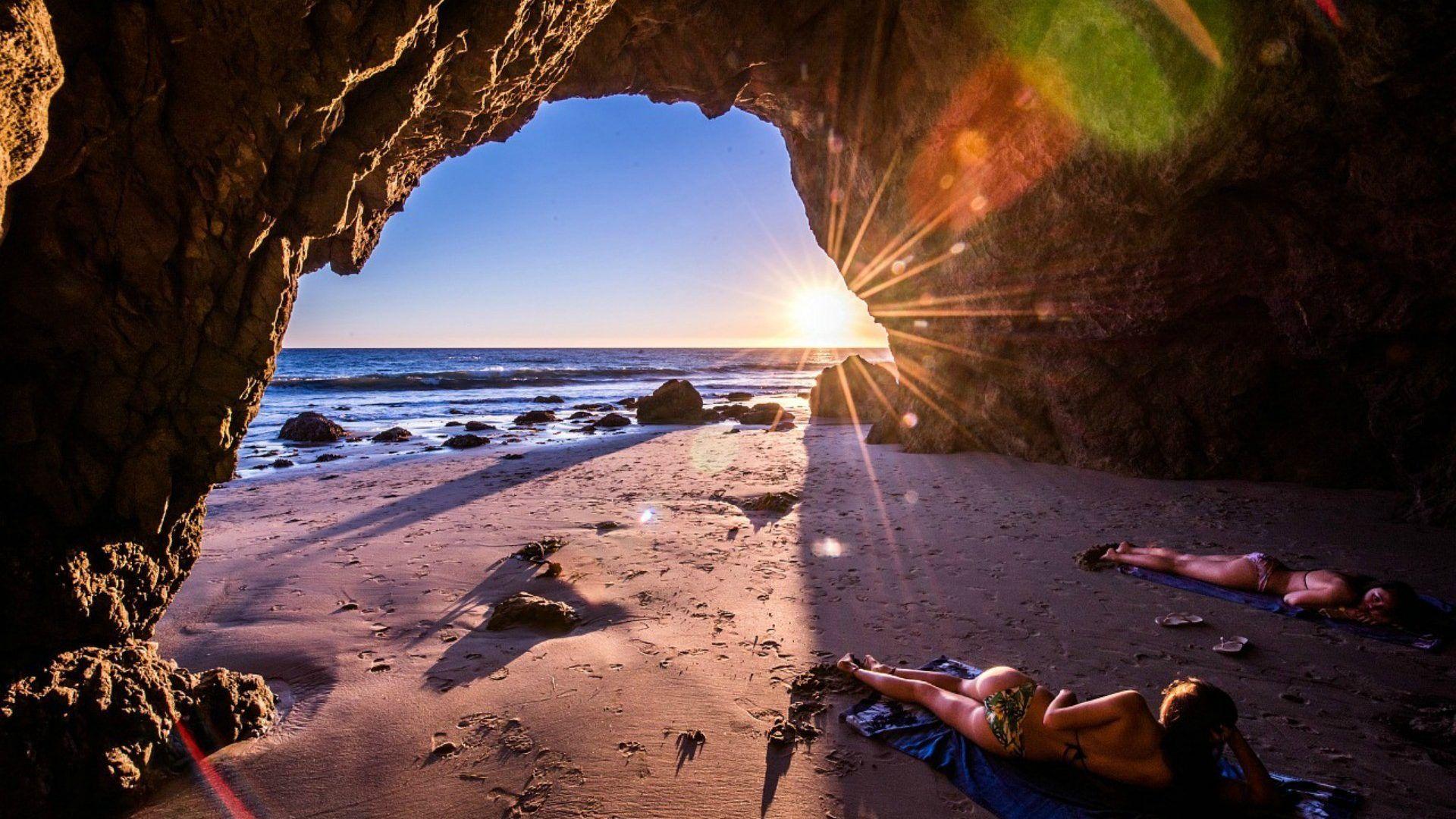 Beaches: Malibu California Nature Sea Usa Sunset Cave Beach
