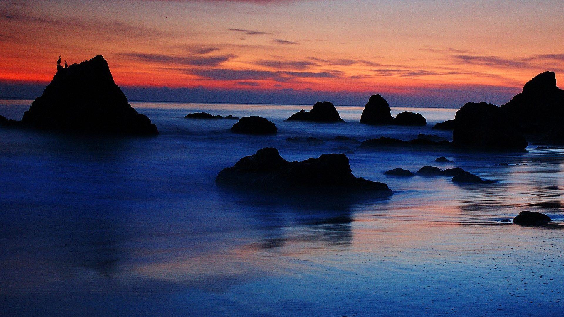 Beaches: Sea Sunset Rocks Landscape Malibu Wallpapers Nature For