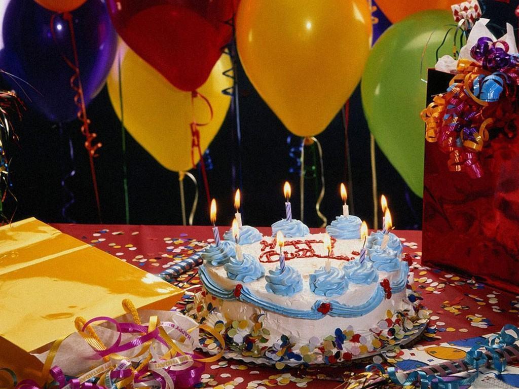 Birthday Cake With Candles And Balloons