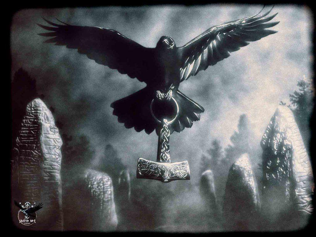 Raven flying with Mjolnir. Raven