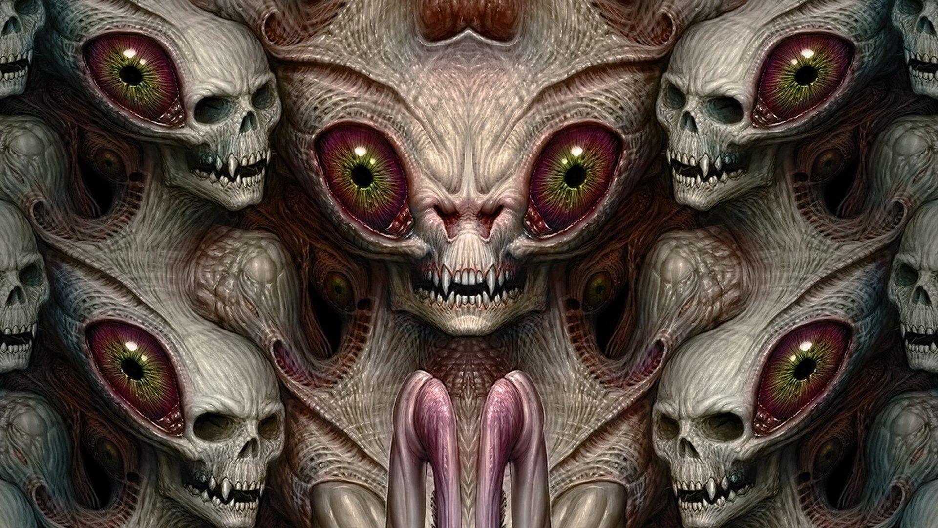 horrible creatures heads faces eyes teeth HD wallpaper