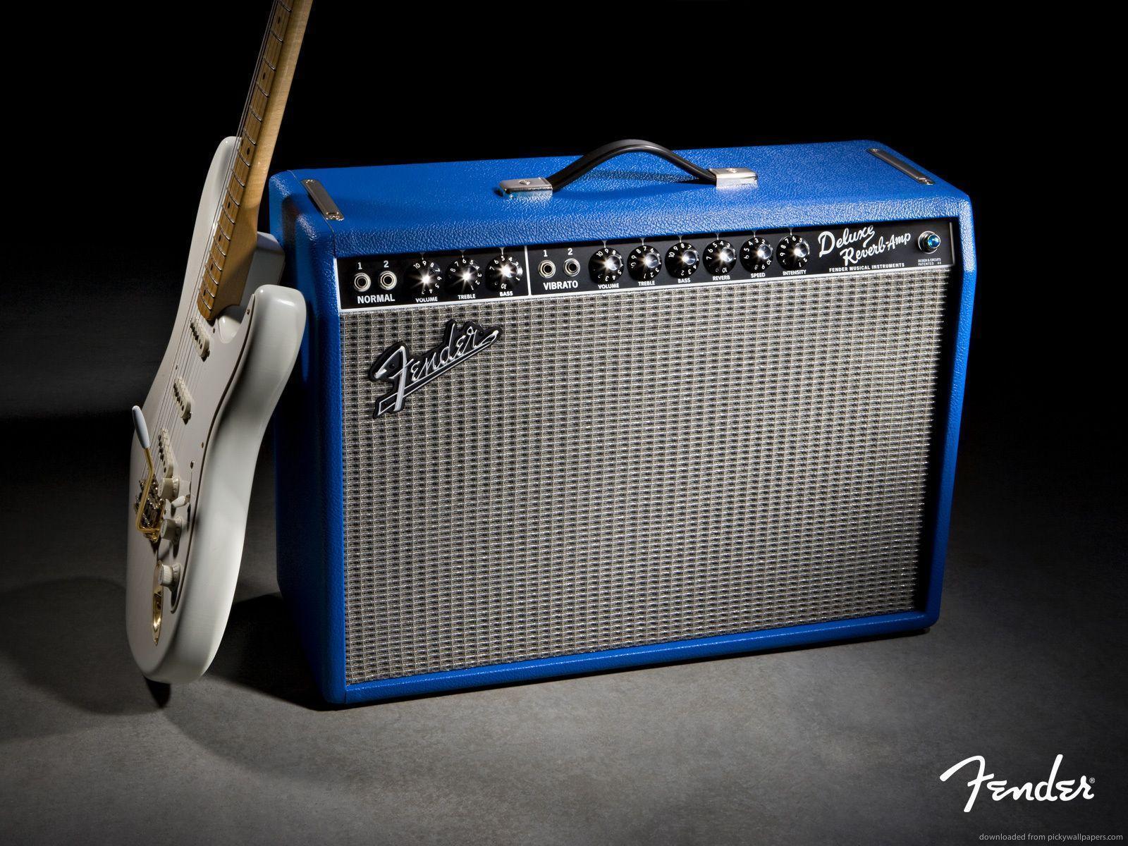 Silver Fender Guitar and Blue Amplifier Wallpaper HD Fender Guitar