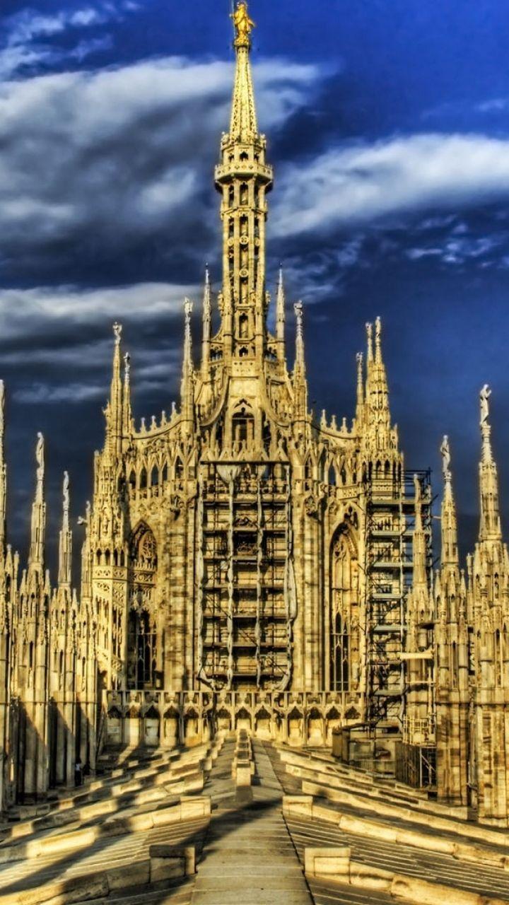Download Wallpaper 720x1280 Gothic cathedral, Milan, Architecture