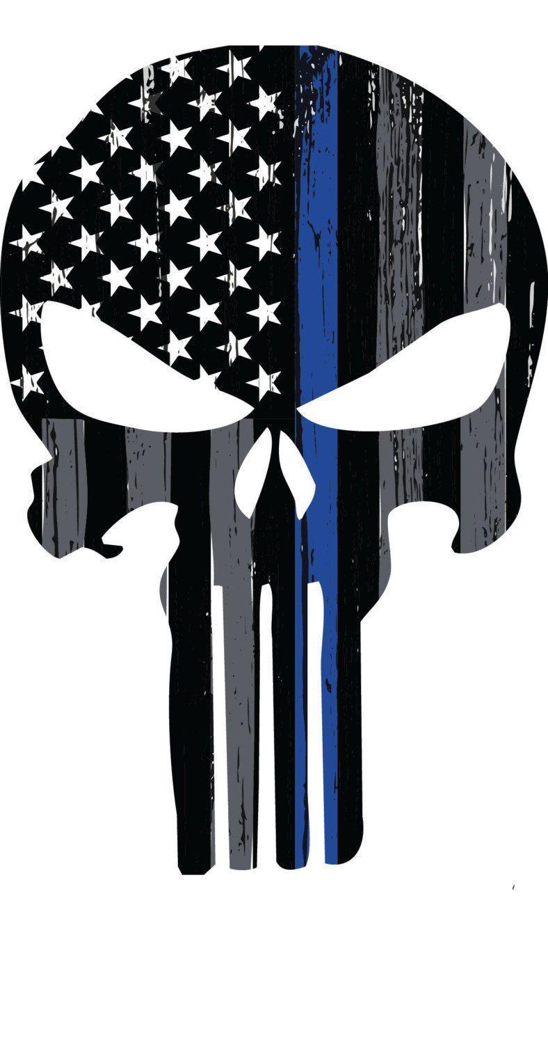 Thin Blue Line Punisher Skull Decal by ANGPrintingAndDesign on