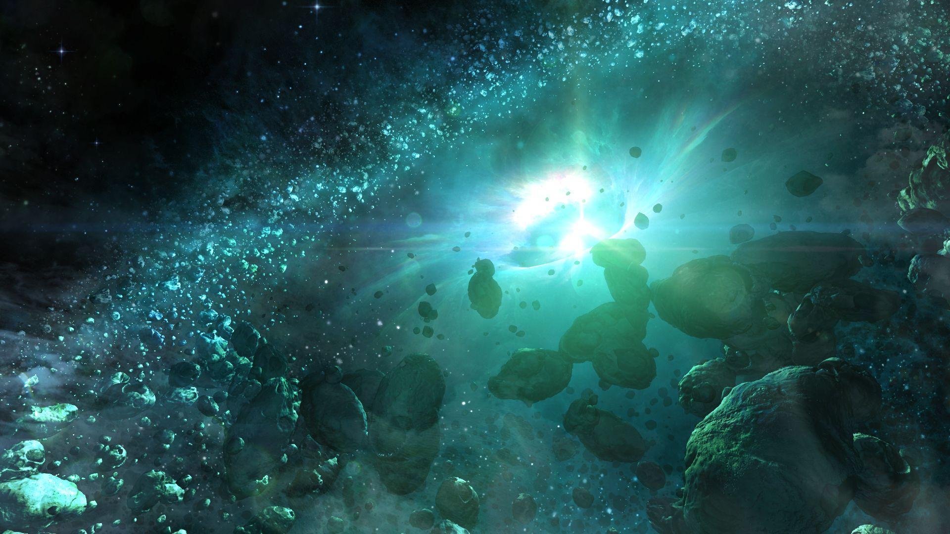 Full HD Wallpaper + Space, by Katherl Hannes, Rocks, Wormholes, Teal
