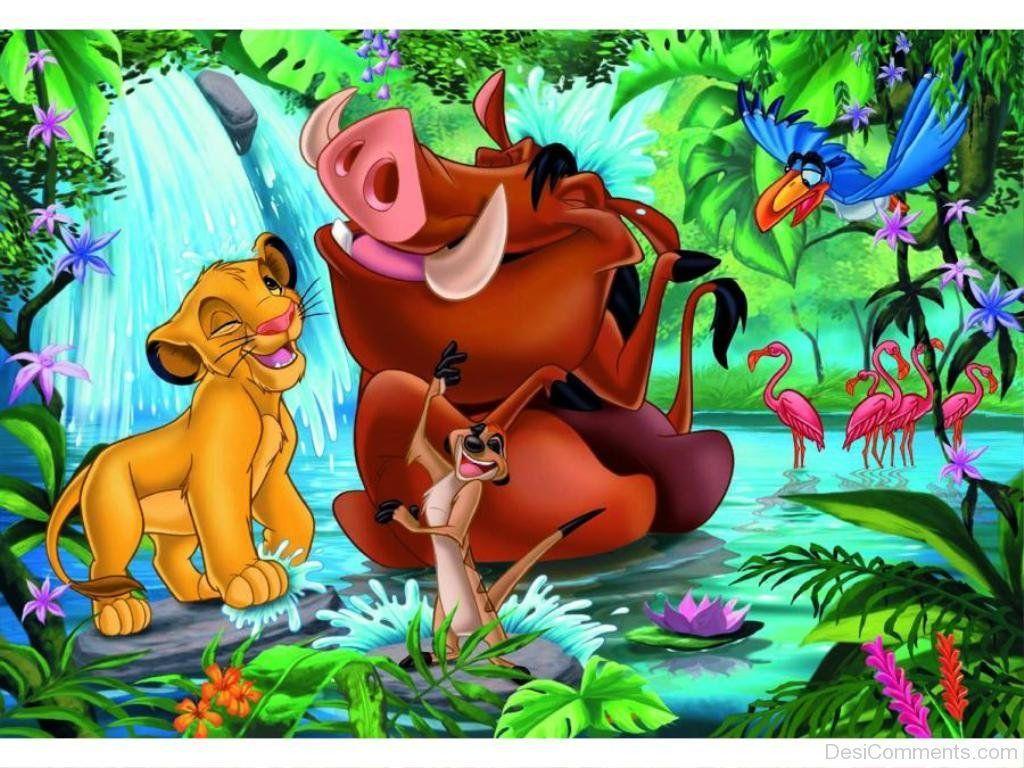 Simba, Timon And Pumbaa Playing In The Water