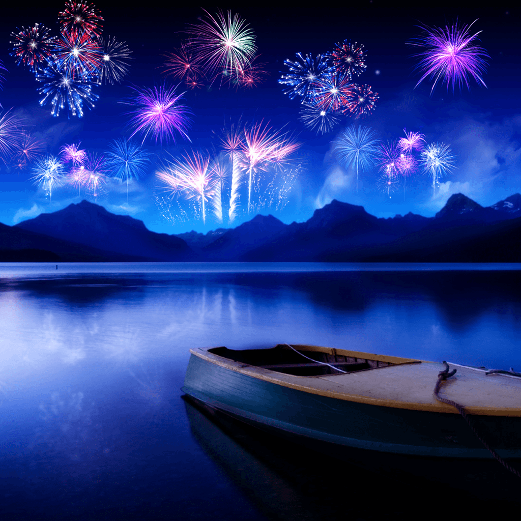 Fireworks in the sky lake HD Wallpaper For iPad, iPad Wallpaper
