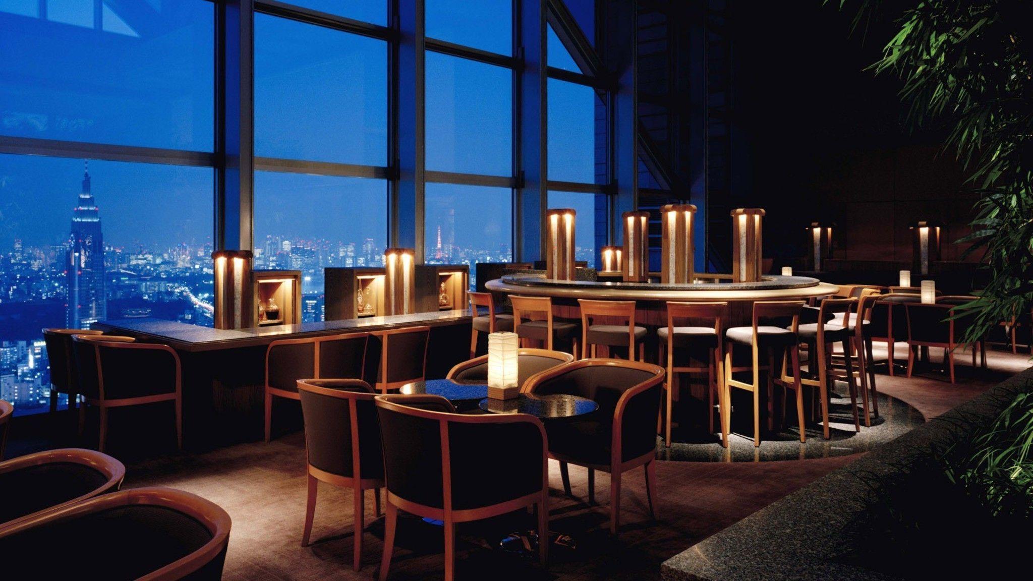 Bar lounge in a skyscraper wallpaper. PC