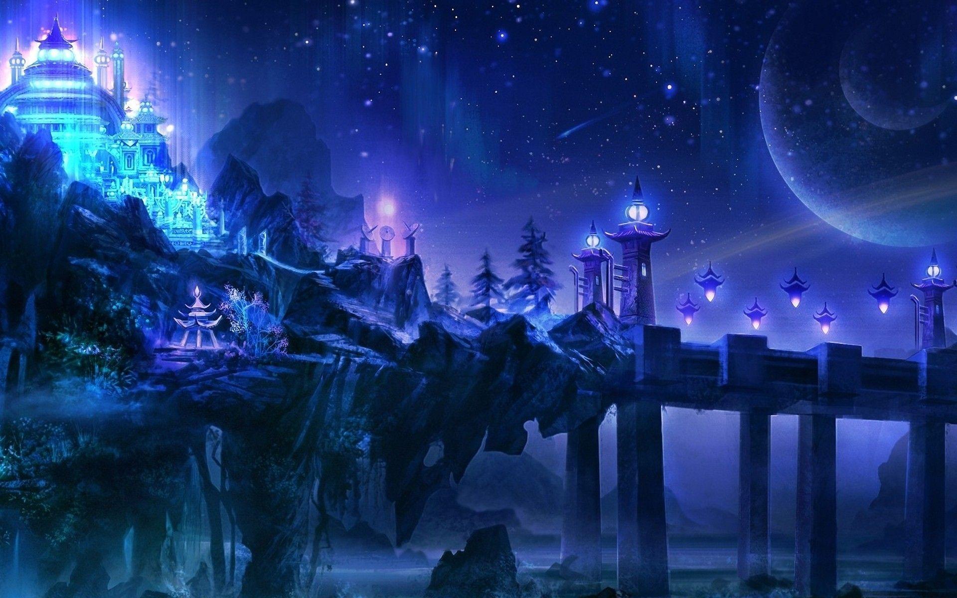 Fantasy Landscapes Castles Night Purple Fantasy Art Magic HD