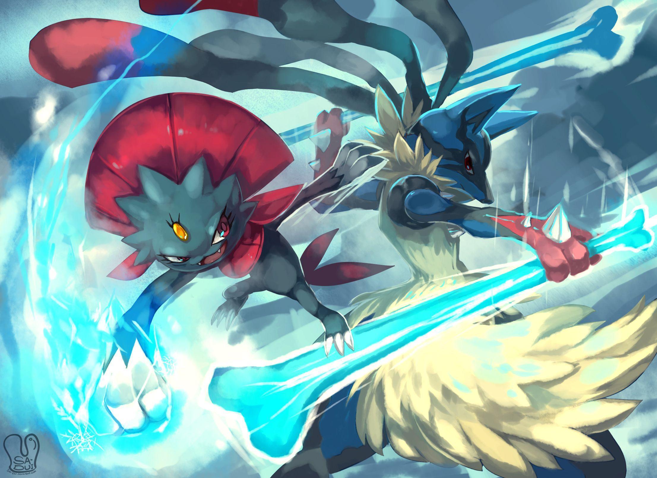 Mega Lucario VS Weavile Full HD Wallpapers and Backgrounds Image.