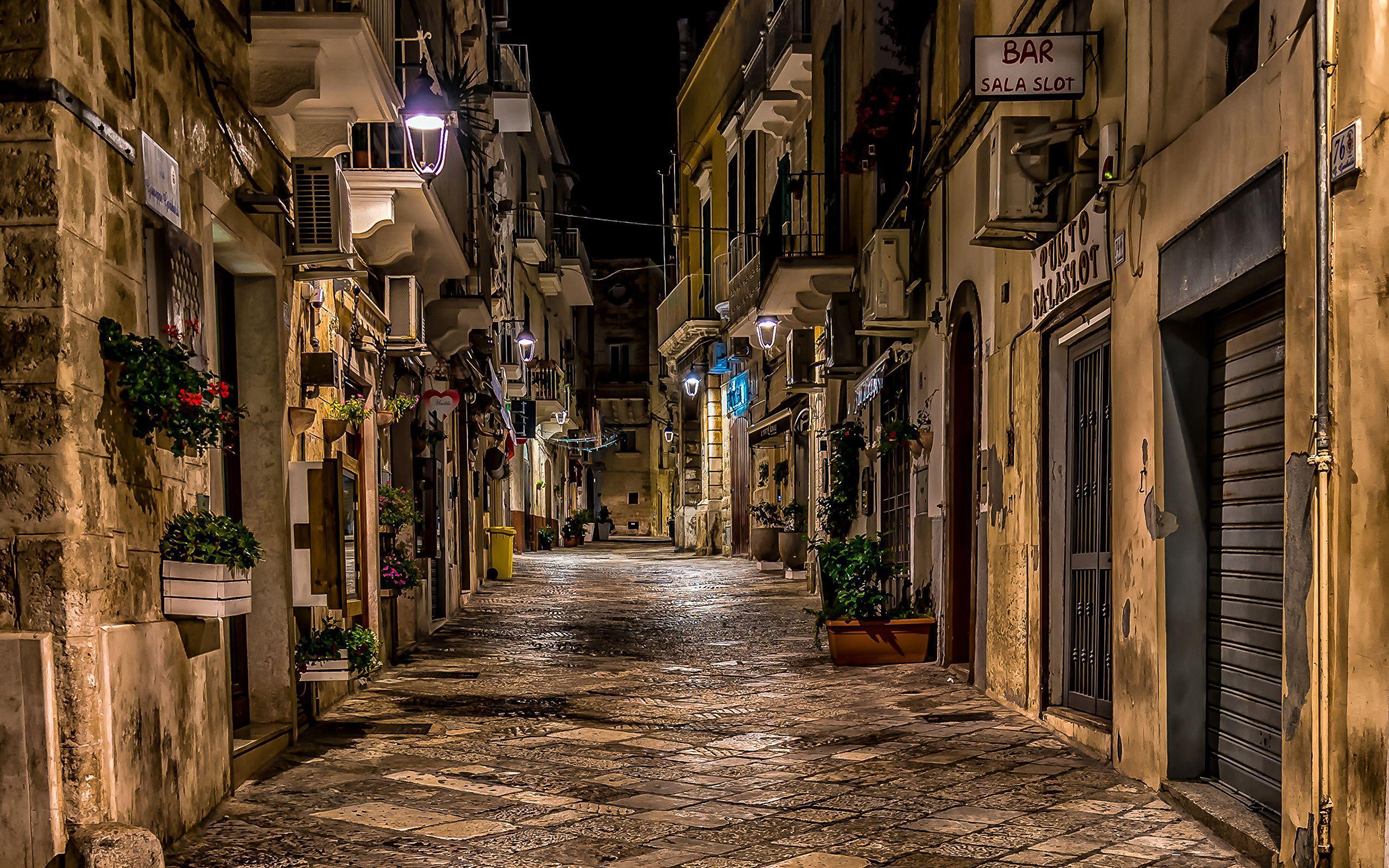 Photo Italy Monopoli Puglia HDRI Street night time Cities 2560x1600