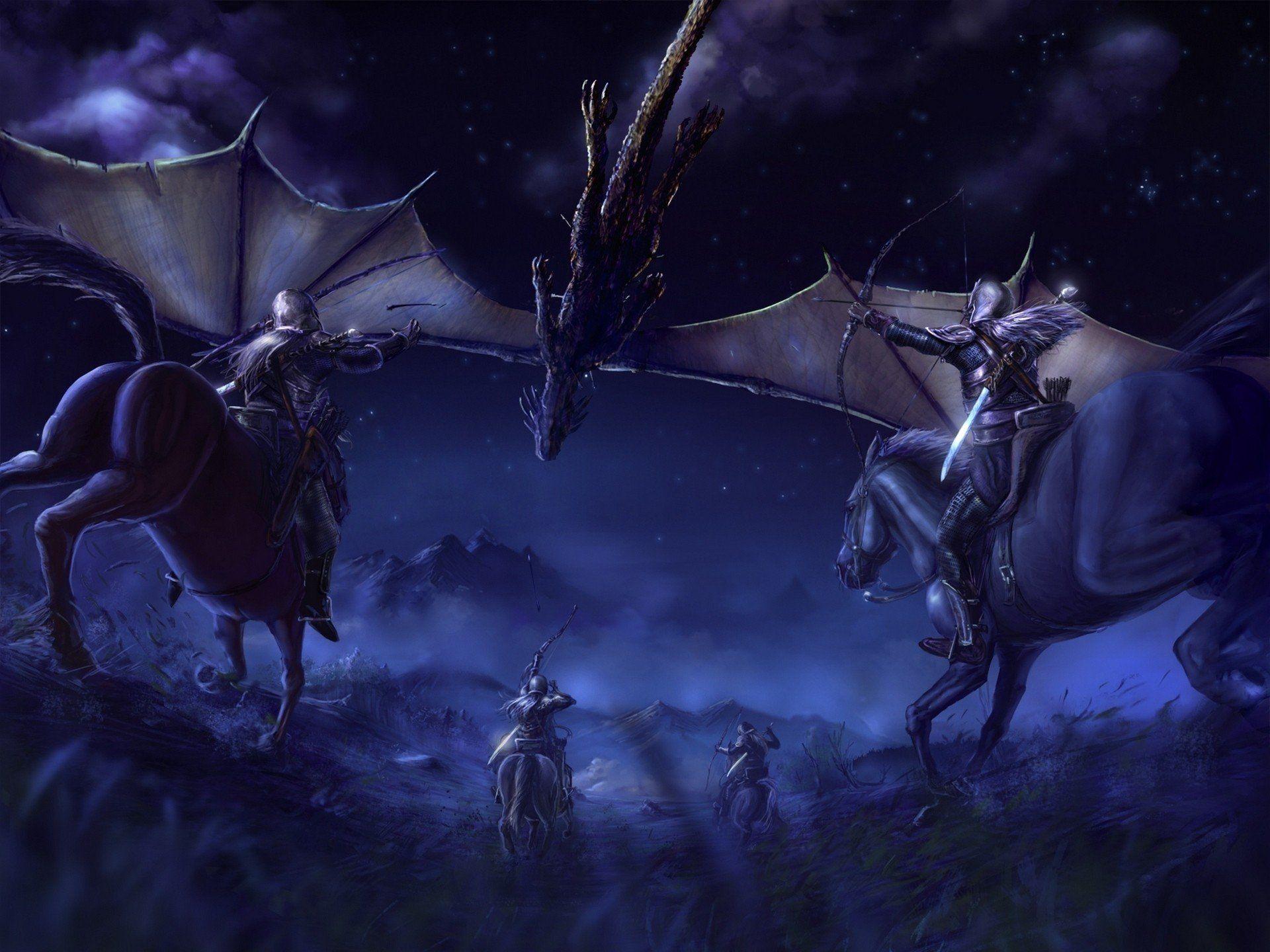 archers battle glaurung night mountain wings elf elven kingdom