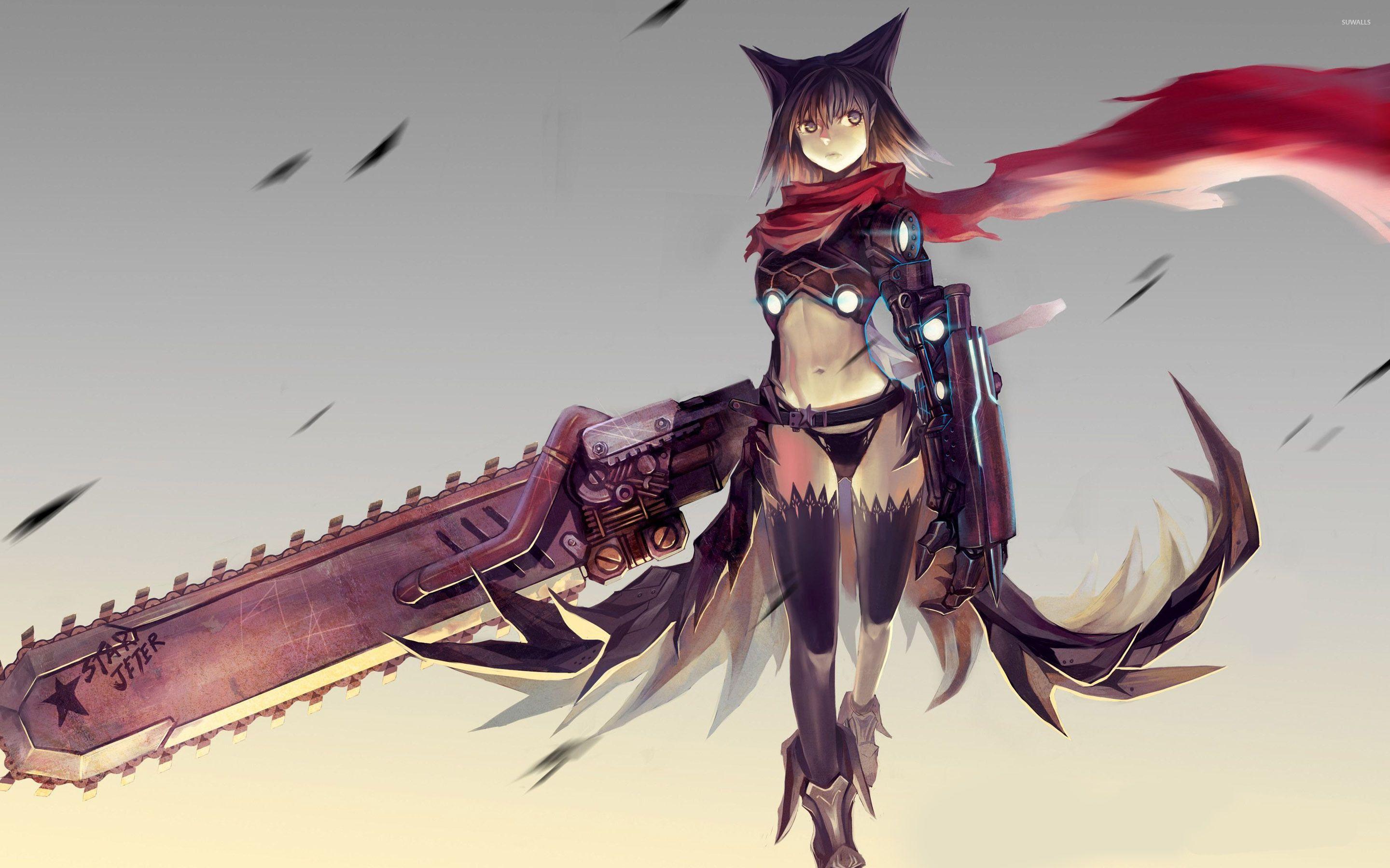 Catgirl with a chainsaw wallpaper wallpaper