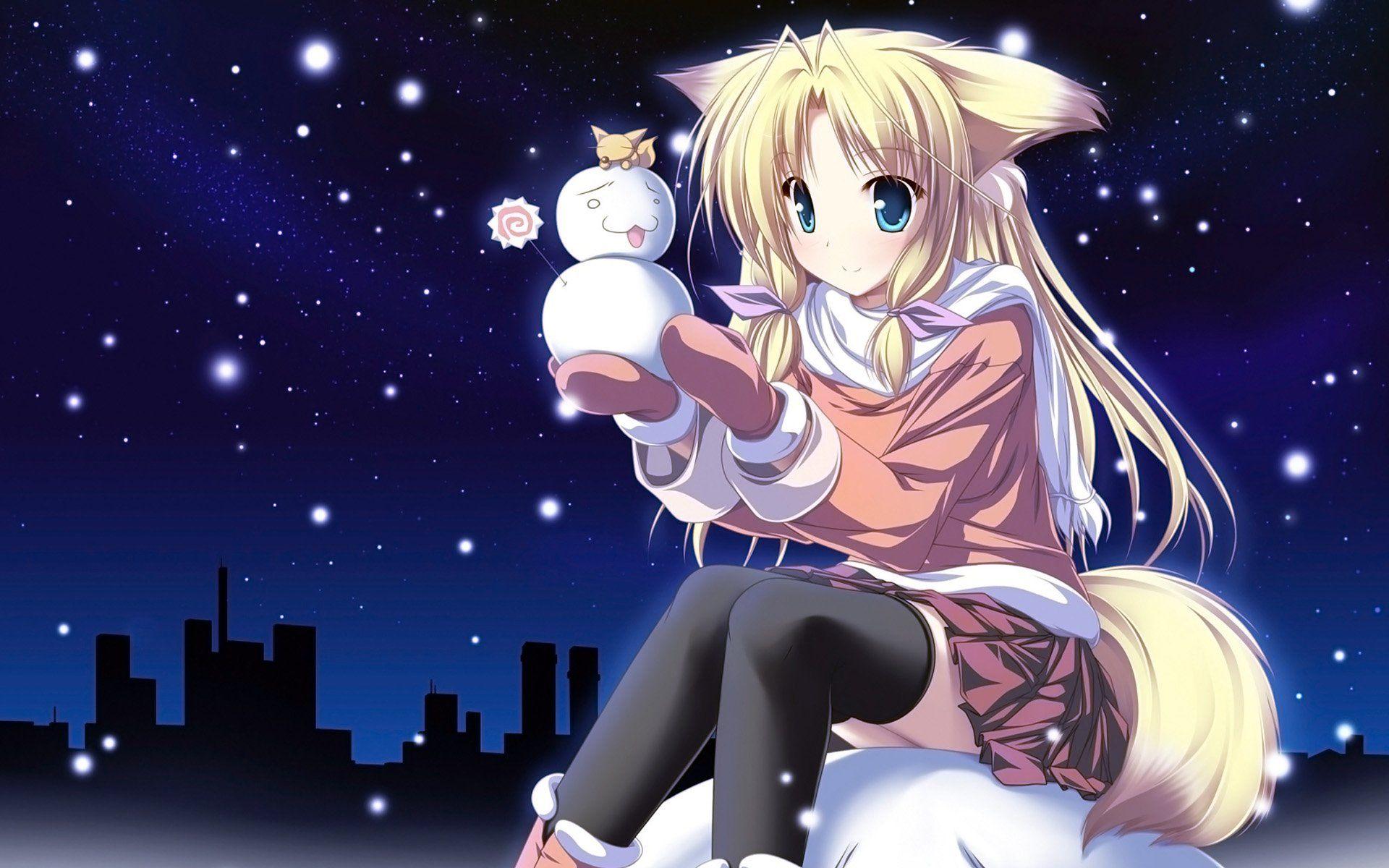 Snow Cat Girl Anime HD 3955 Full HD Wallpaper Desktop