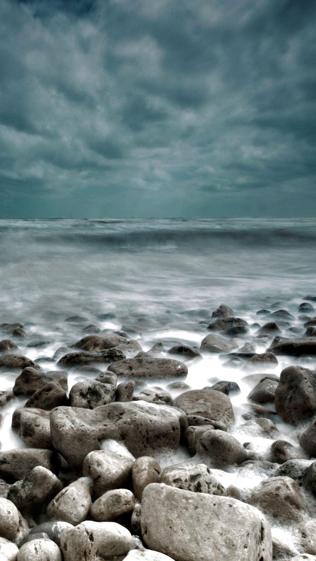 Rough Sea Rocks Waves Lockscreen Android Wallpaper free download