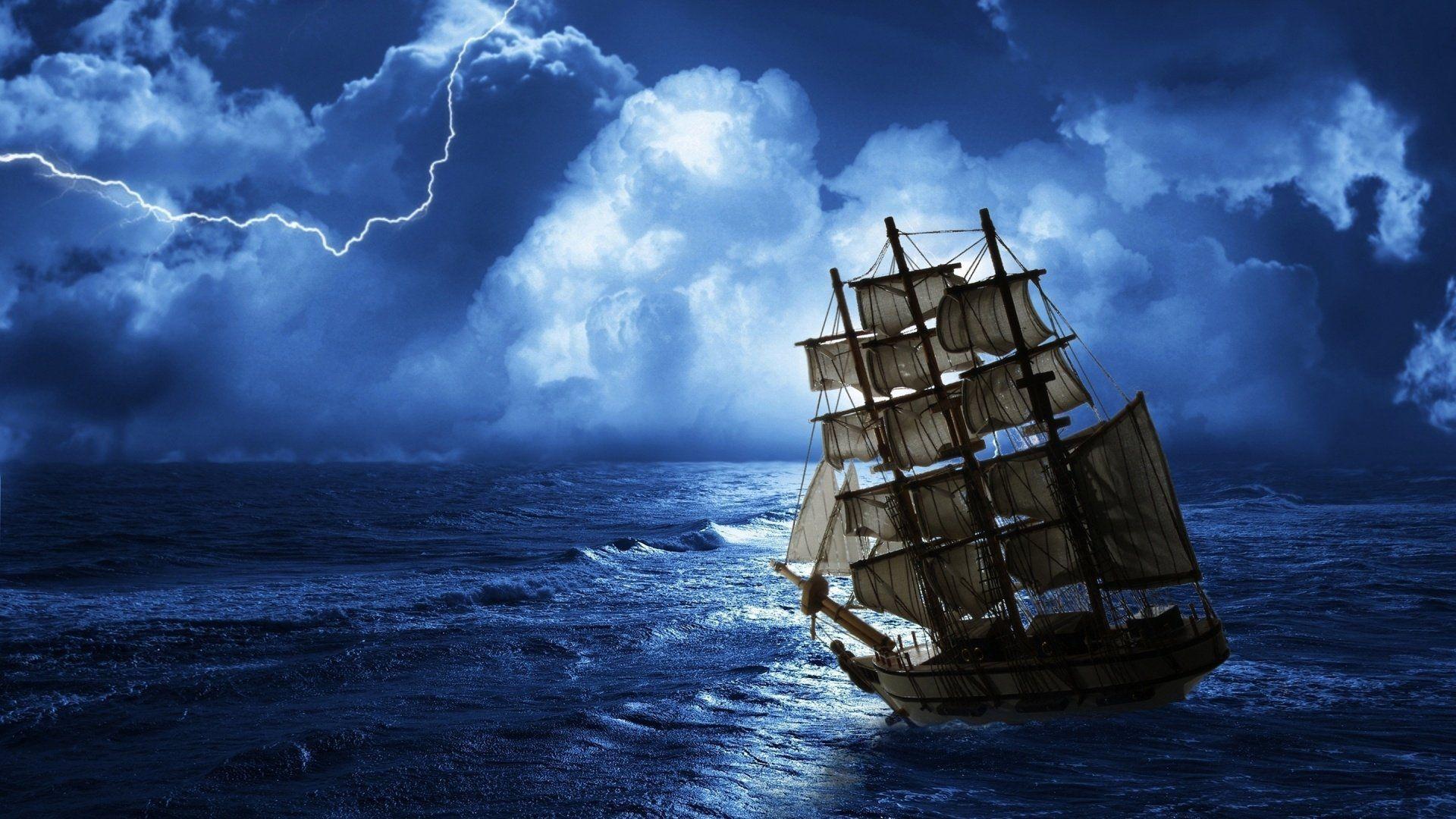 Ship Sailing on Rough Seas HD Wallpaper
