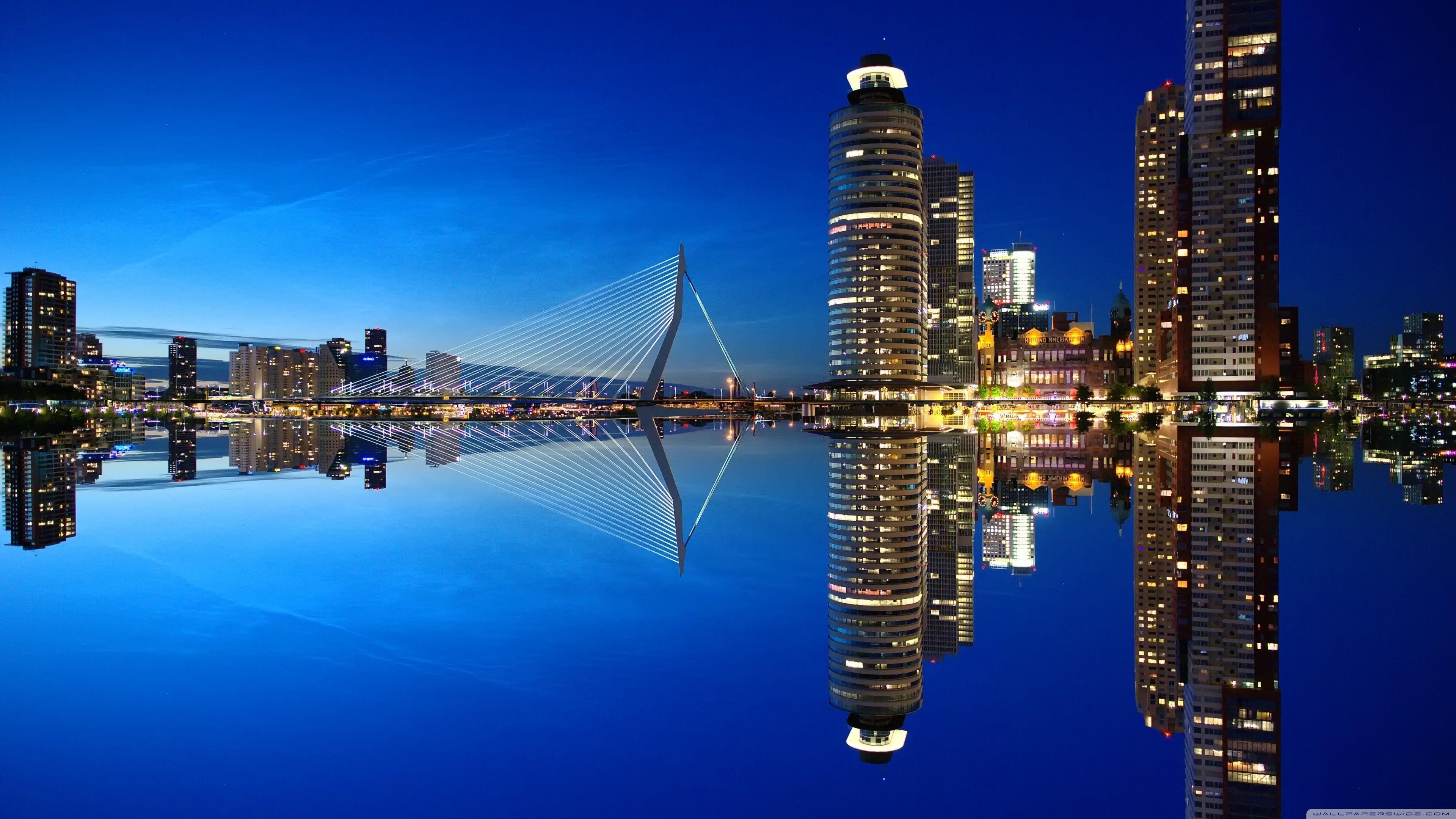 Rotterdam Skyline Night HD desktop wallpaper, Widescreen, High