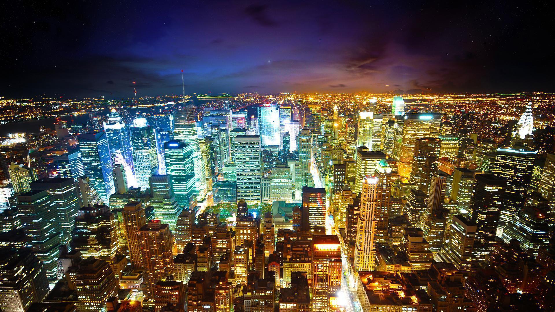 New York City Skyline at Night HD Wallpaper Widescreen. Хочу