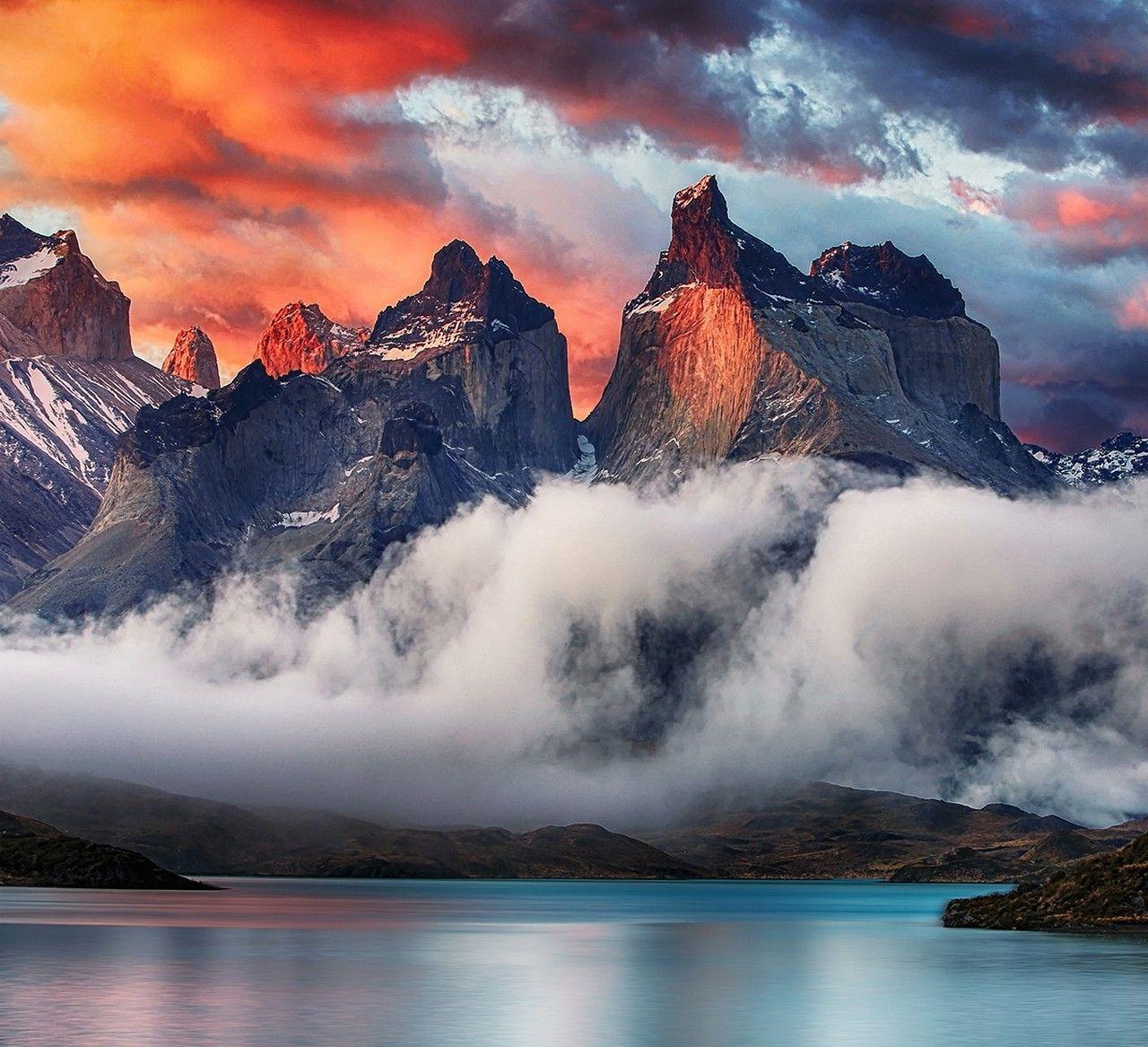 mountain, Torres Del Paine, Patagonia, Chile, Sunrise, Clouds