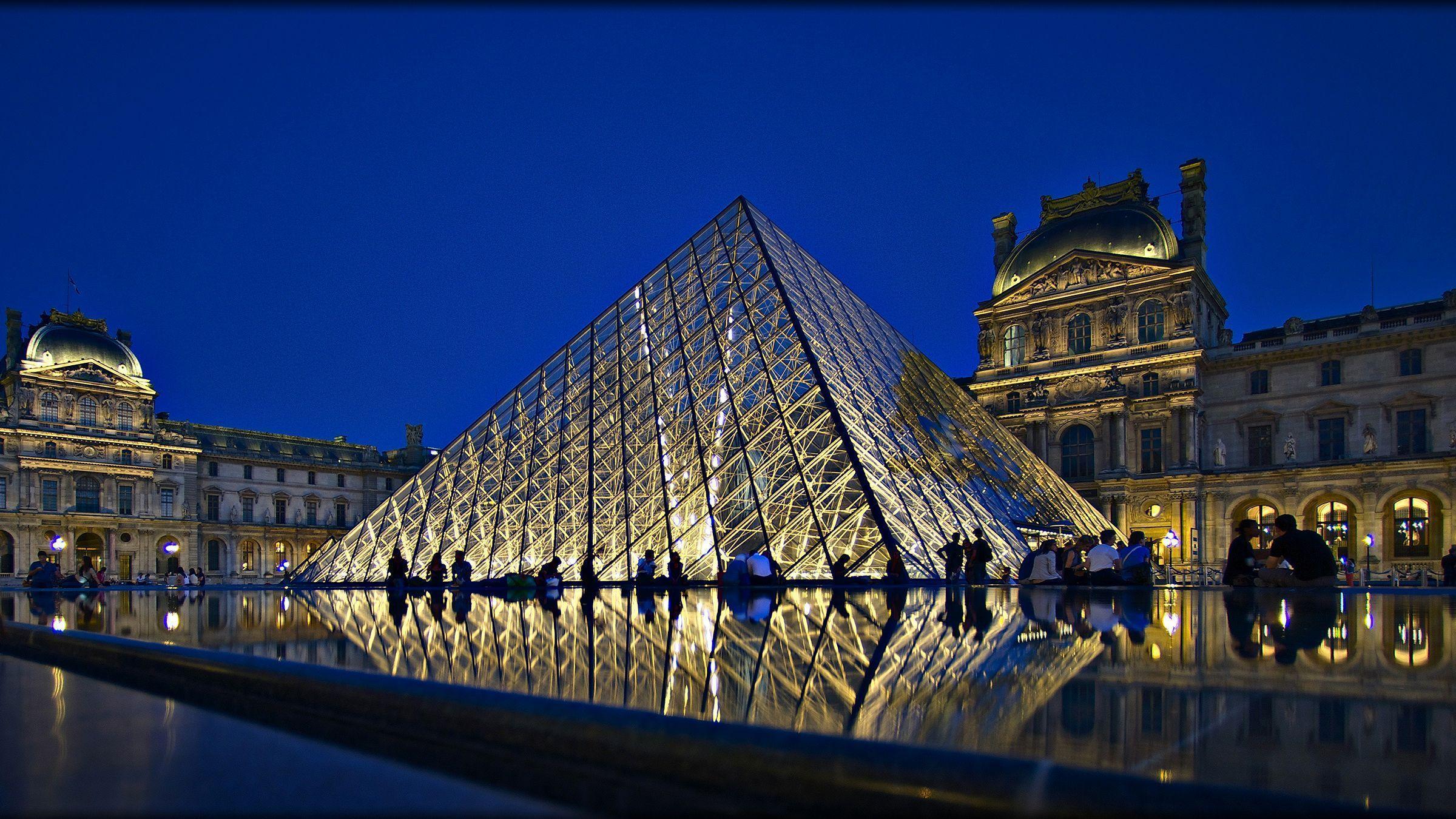 Photos Paris Palace France Louvre night time Street lights 2400x1350