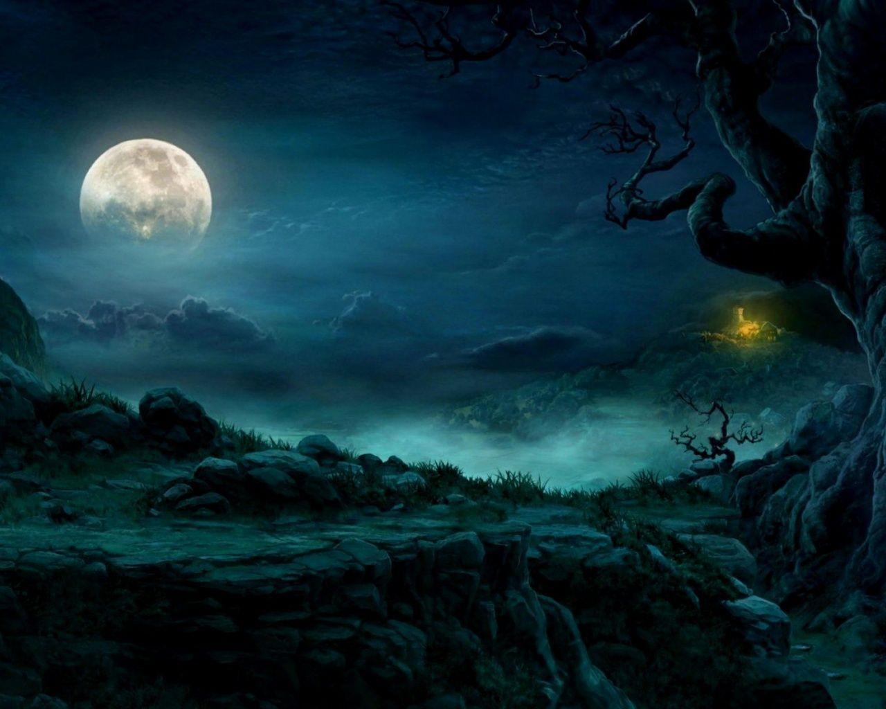 Mysterious Night Full Moon desktop PC and Mac wallpaper