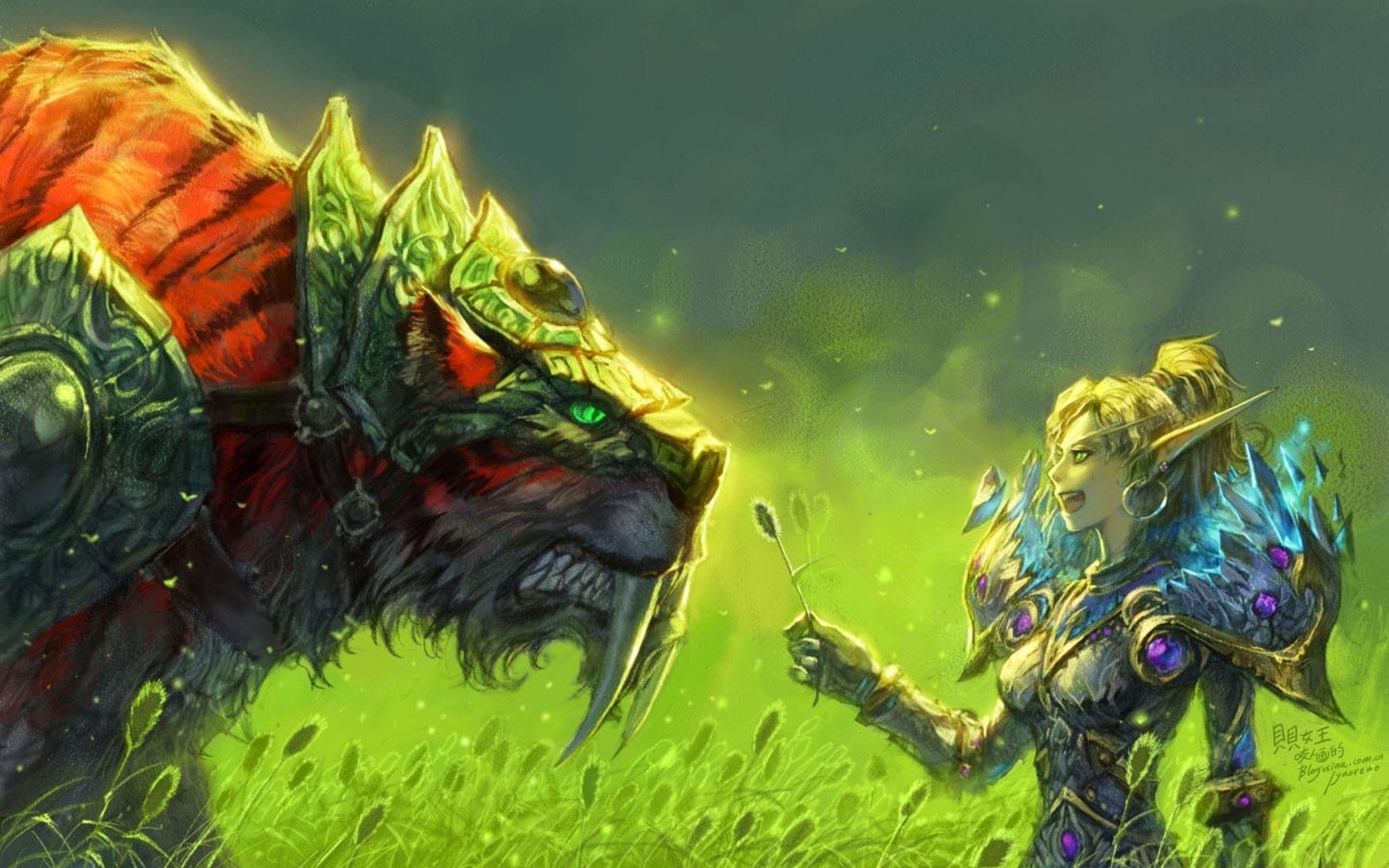 World Of Warcraft Blood Elf Tigers WOW girl elf tiger Grass Armor