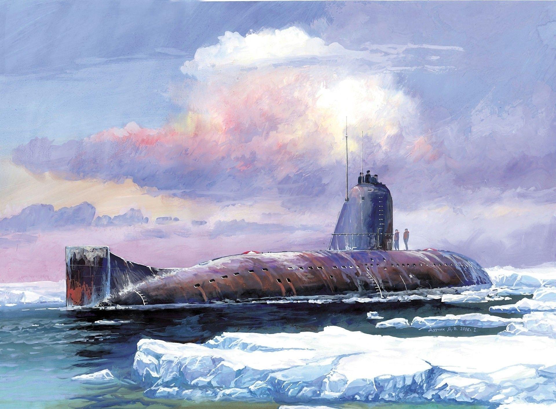 ice, military, Soviet, submarine, artwork, north pole wallpaper