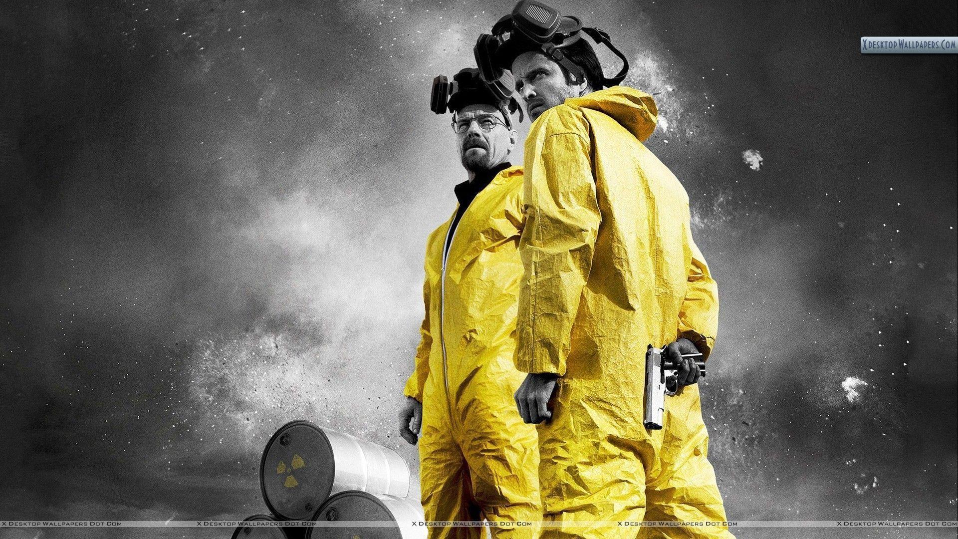 Bryan Cranston & Aaron Paul In Yellow Dress In Breaking Bad Wallpaper