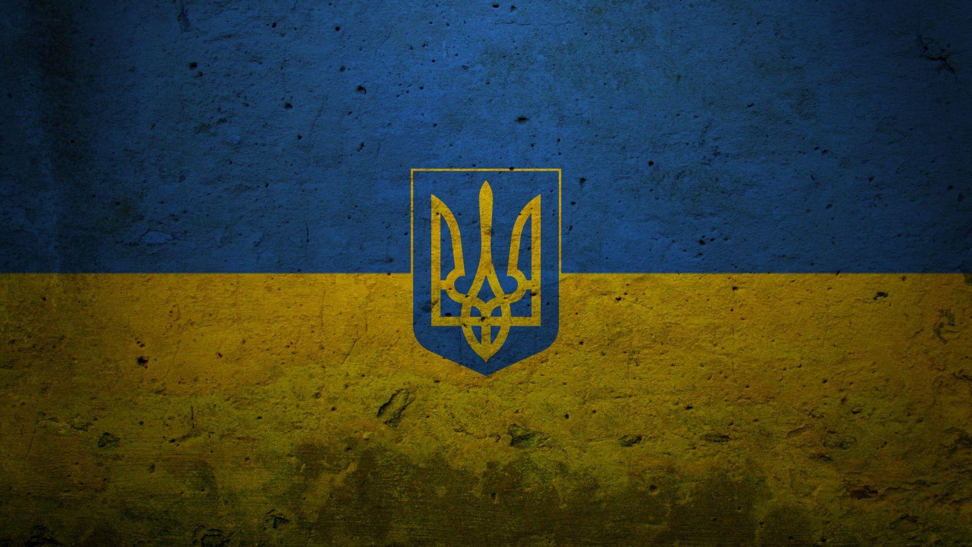 Download Wallpaper 1920x1080 Flag, Ukraine, Trident Full HD 1080p