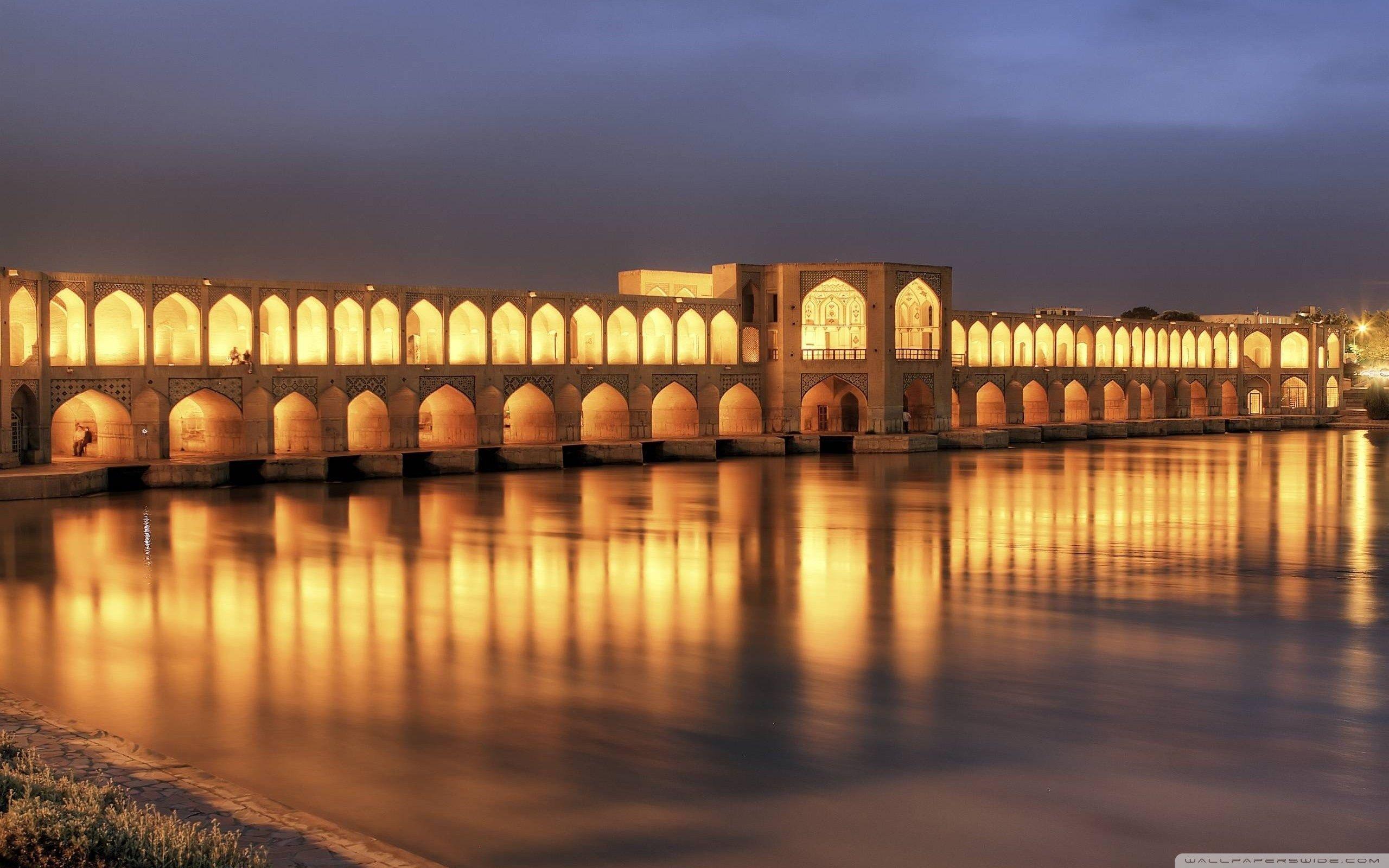 Khaju Bridge At Dusk, Isfahan, Iran HD desktop wallpaper, High