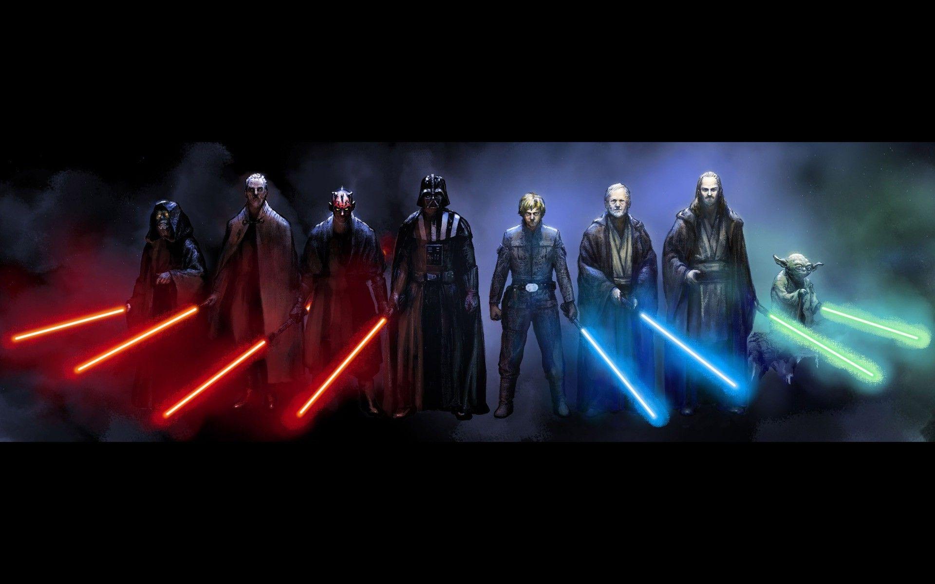 Yoda, Obi Wan Kenobi, Luke Skywalker, Qui Gon Jinn, Darth Vader