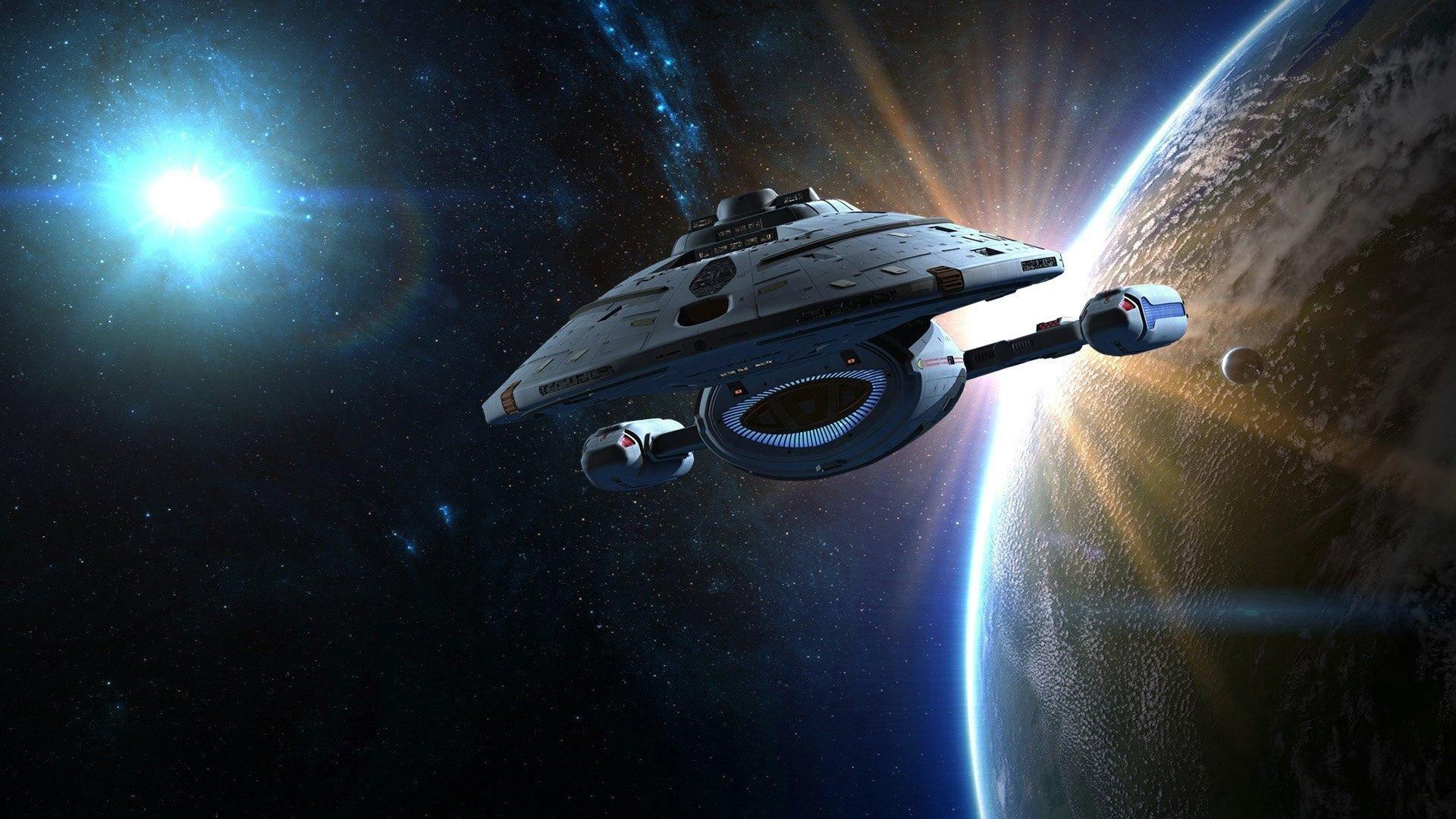 Spaceship near the light Trek HD desktop wallpaper