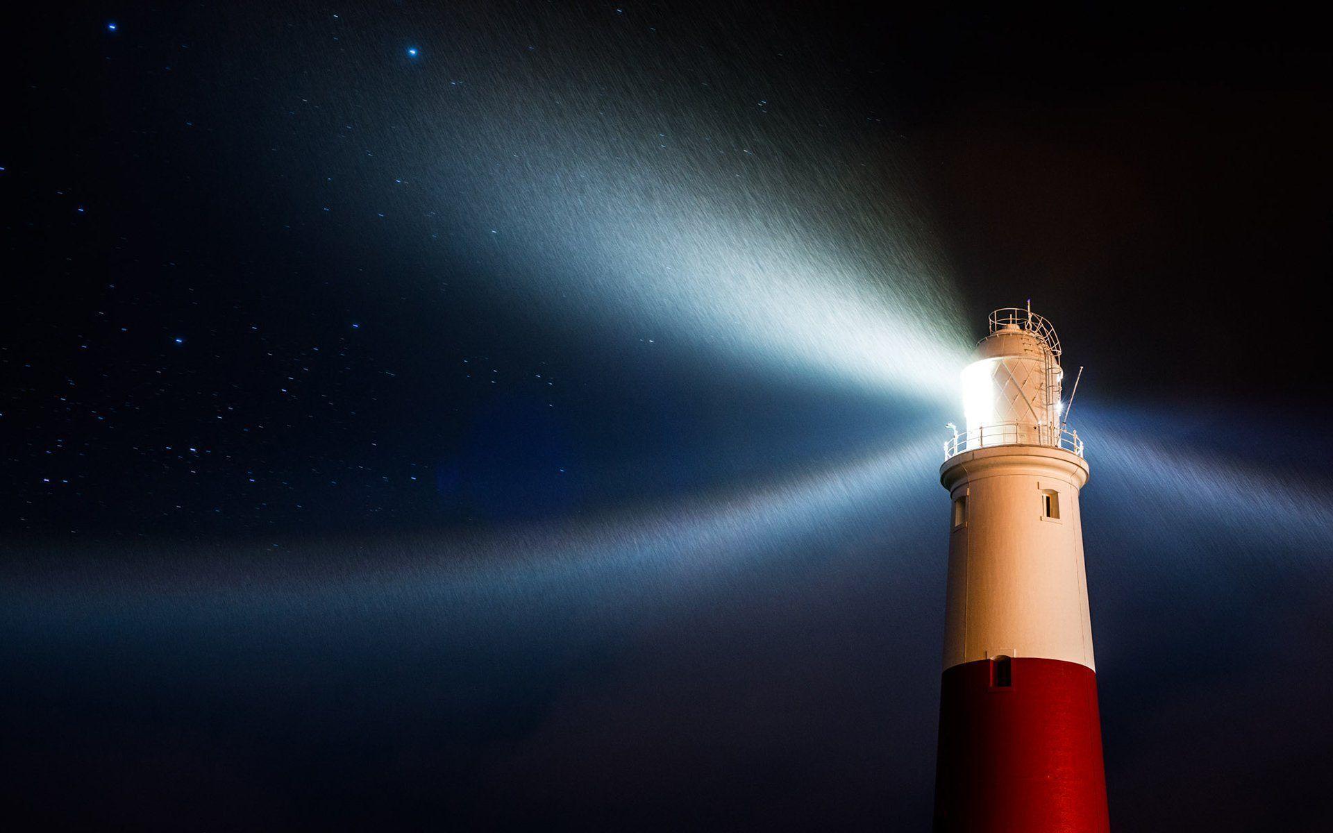 lighthouse night light star rain HD wallpaper