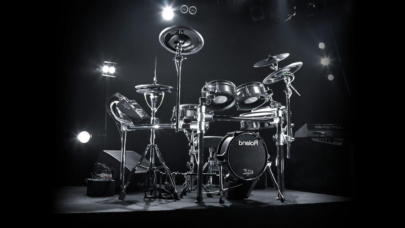 Drums Set Black And White Desktop Wallpaper