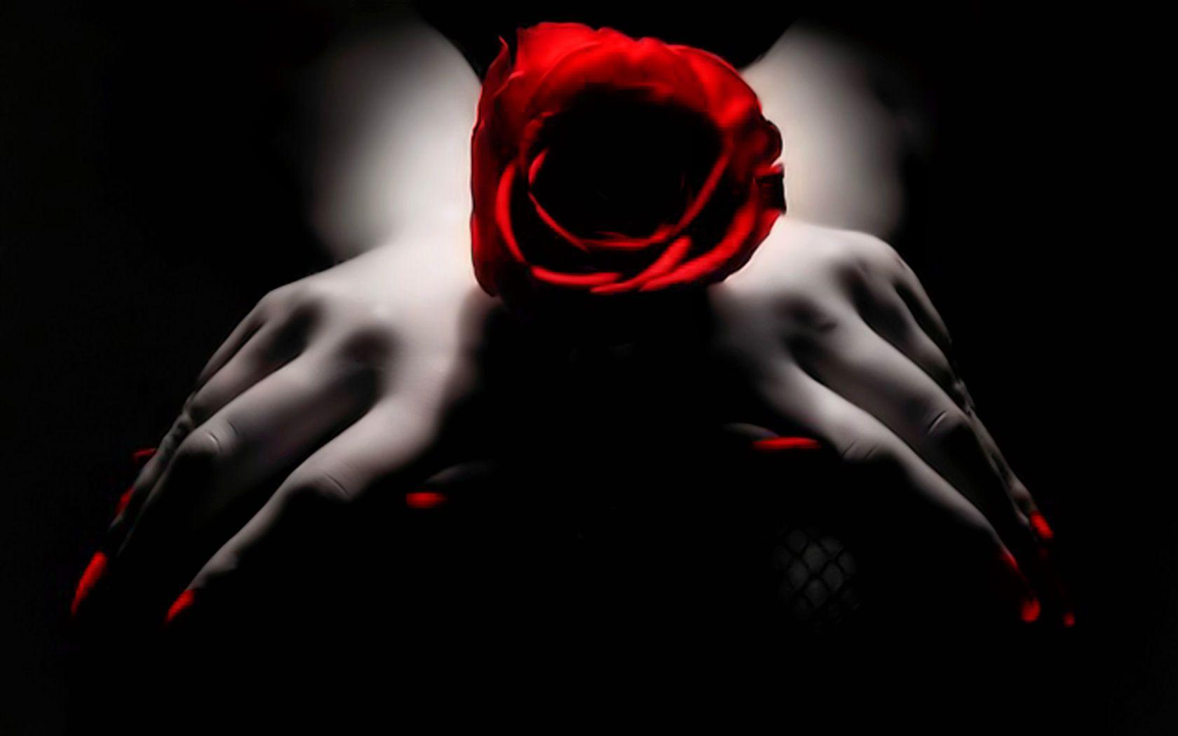 Black white and red roses fower red nails full HD abstract high
