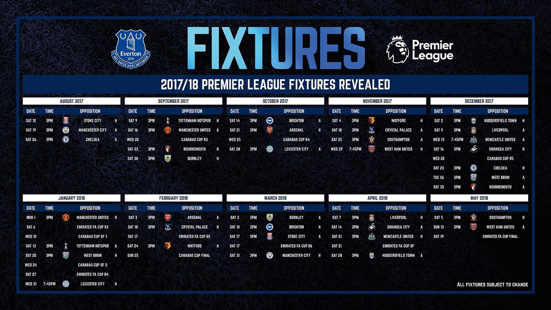18 Fixtures In Full. Everton Football Club