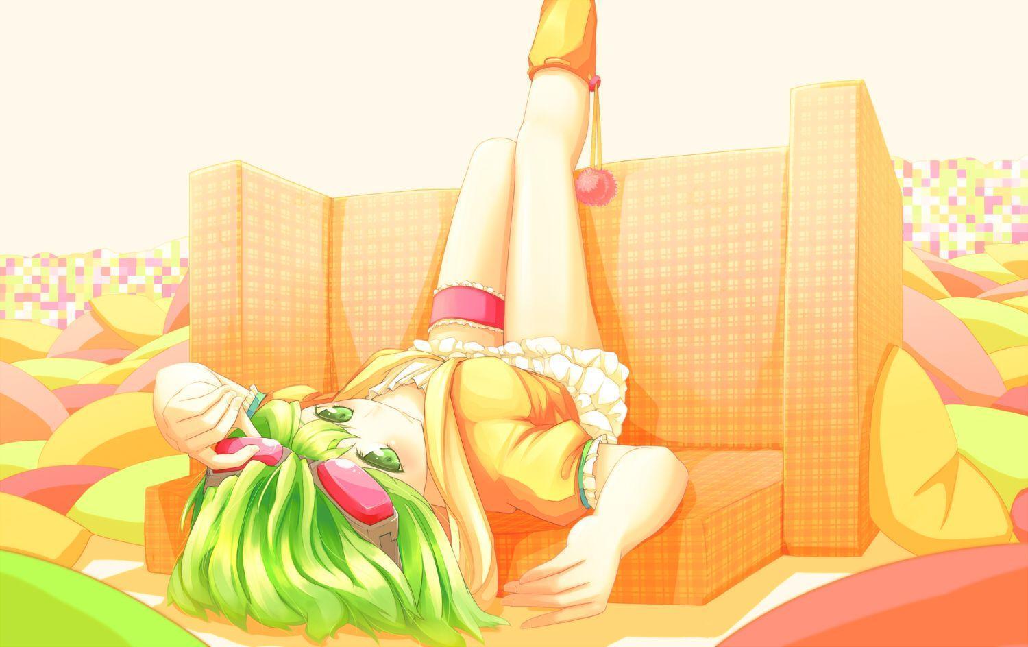 Dararito green eyes green hair gumi short hair vocaloid wallpaper