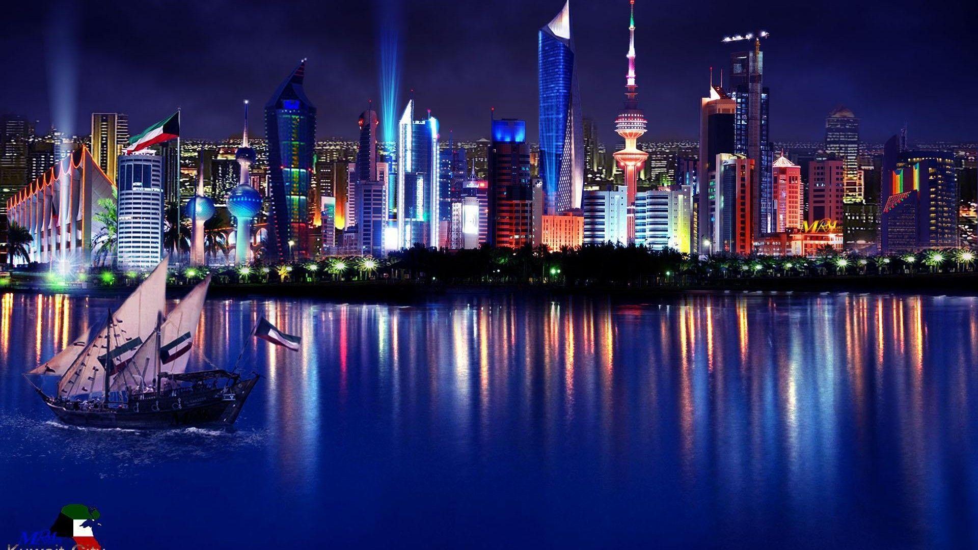 Kuwait City Night HD desktop wallpaper, Widescreen, High