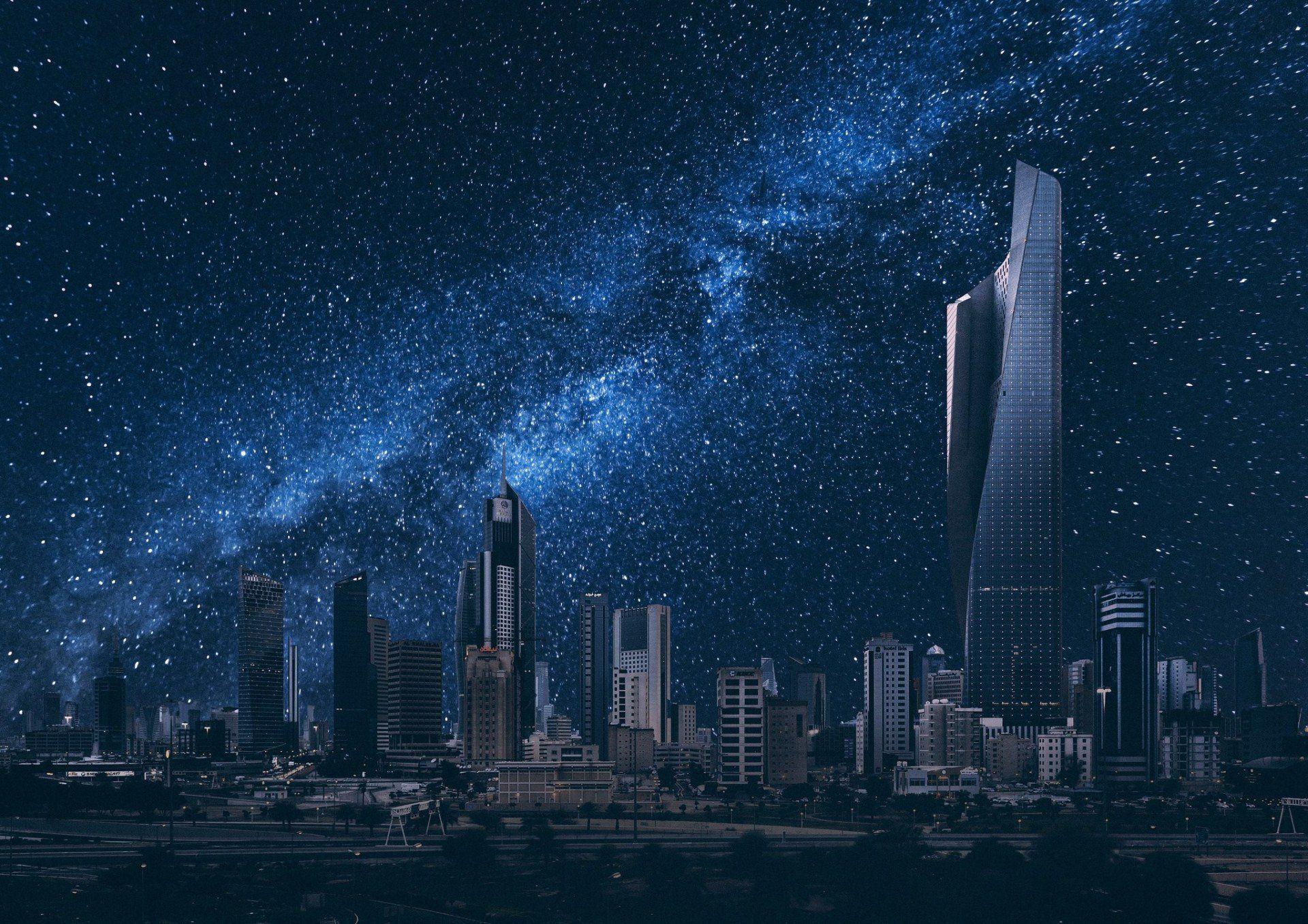 kuwait building night city HD wallpaper