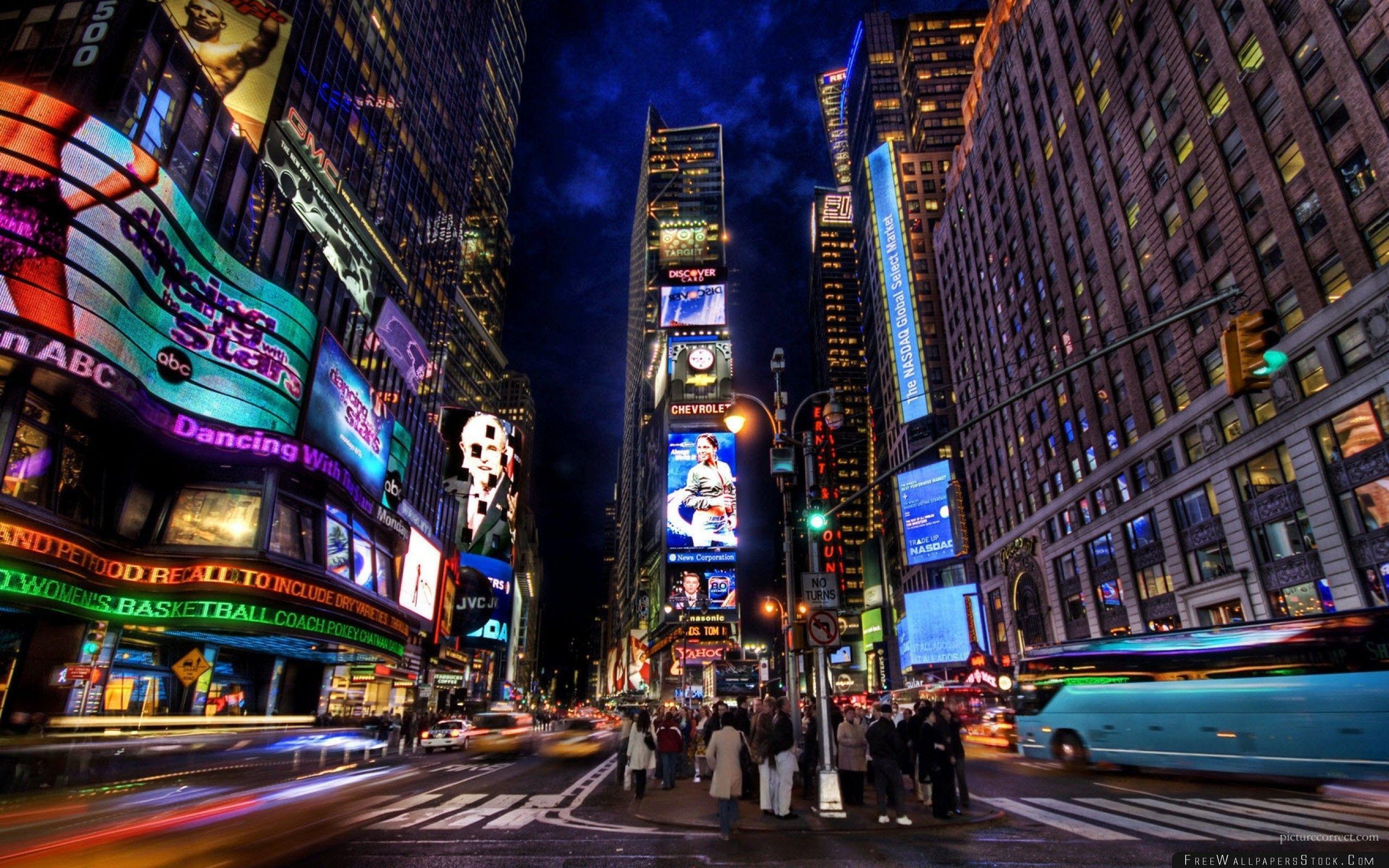 New York Times Square Street Night Home People Lights Advertising